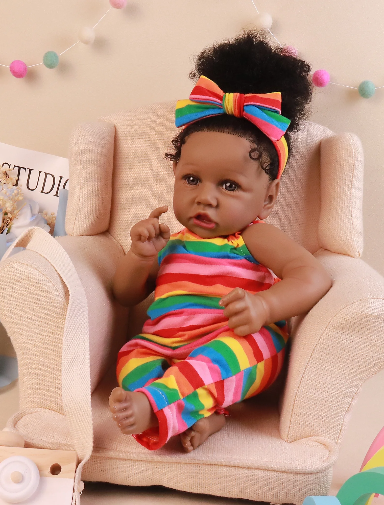 Takanini Newborn Baby Dolls African American Silicone Limbs Realistic Baby Doll with Soft Body Birthday Gift
