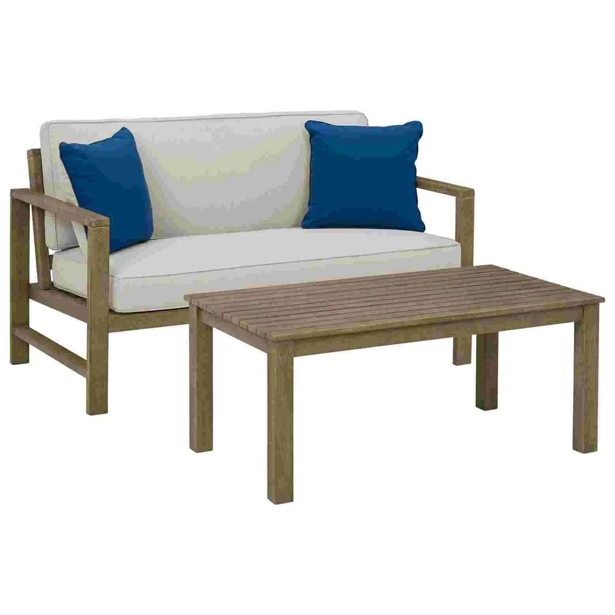 2 Piece Outdoor Loveseat and Table with Fabric Cushions Brown - Saltoro Sherpi