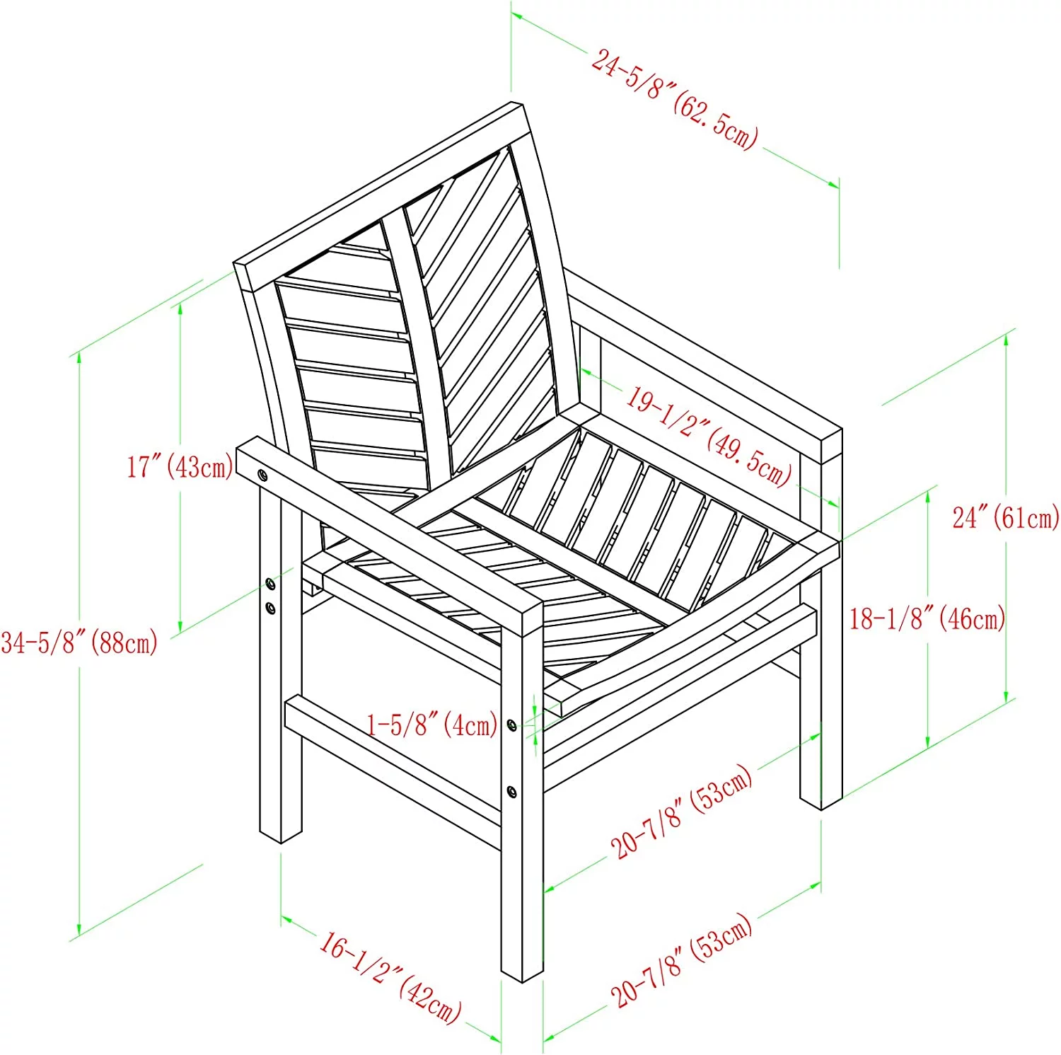 Chevron Solid Acacia Wood Outdoor Chair, White Wash