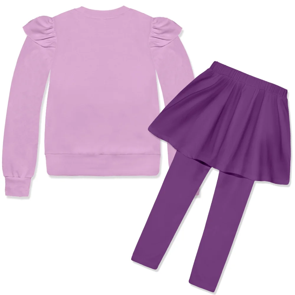 Lilac Darling Rainbow Fr Terry Sweatshirt & Dark Purple Skirted Leggings