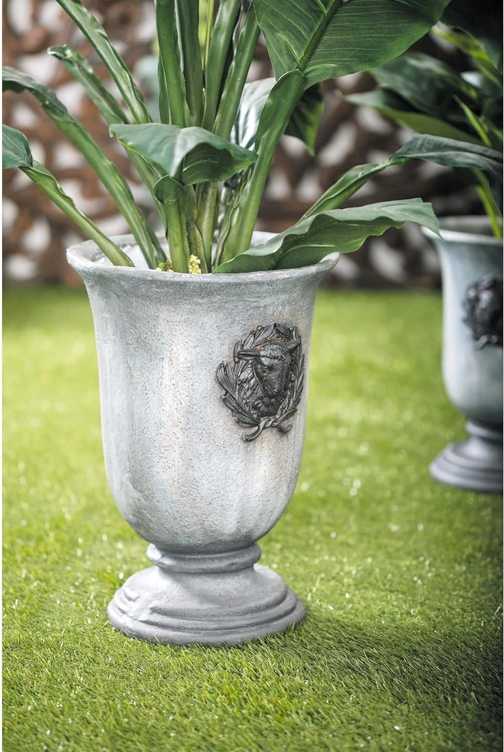 Traditional 16 X 11 Inch Distressed Gray Resin Planter Grey