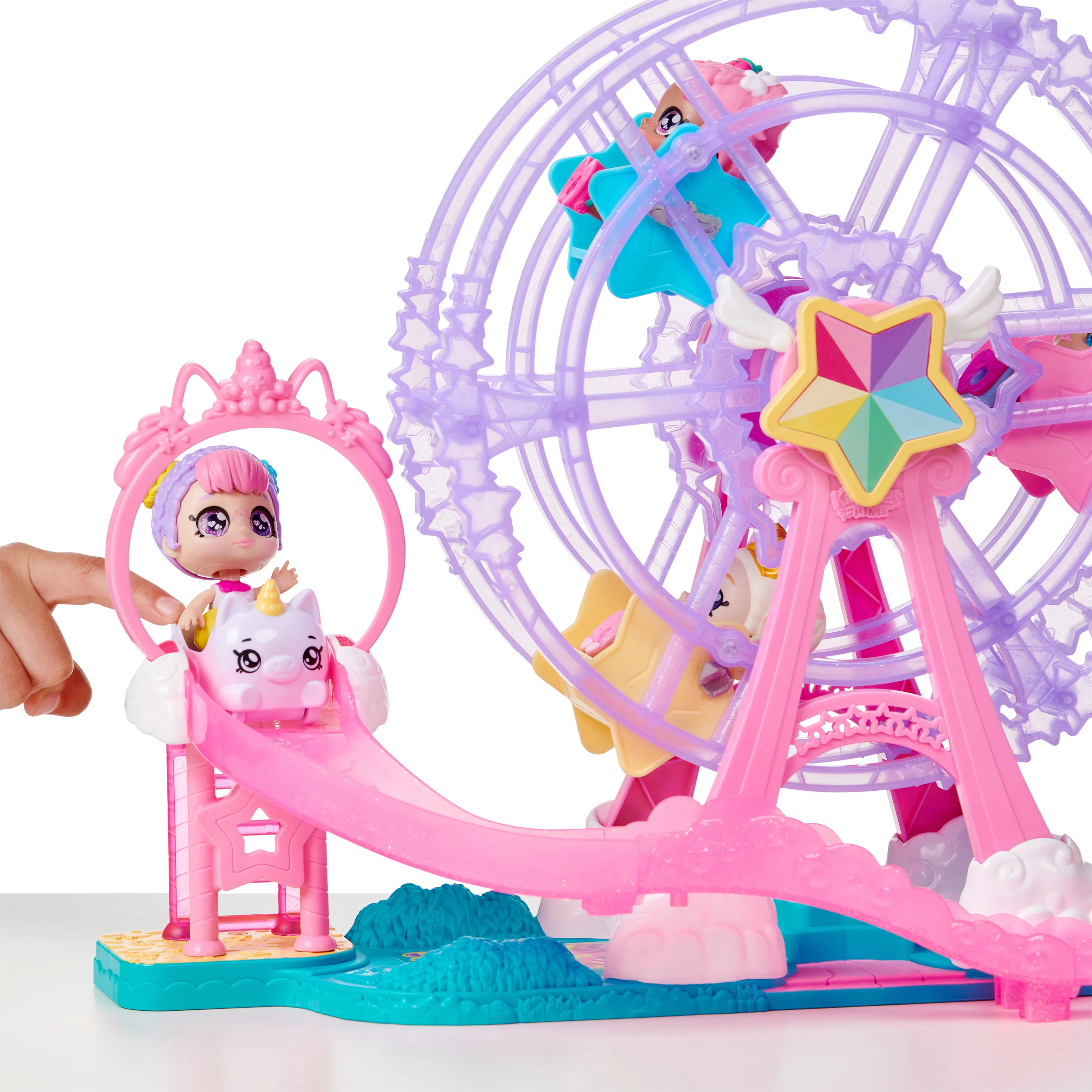 Kindi Kids, Minis Collectible Carnival Ferris Wheel and Posable Rainbow Kate Bobble Head Figurine 2pc, Preschool, Girls, Ages 3+