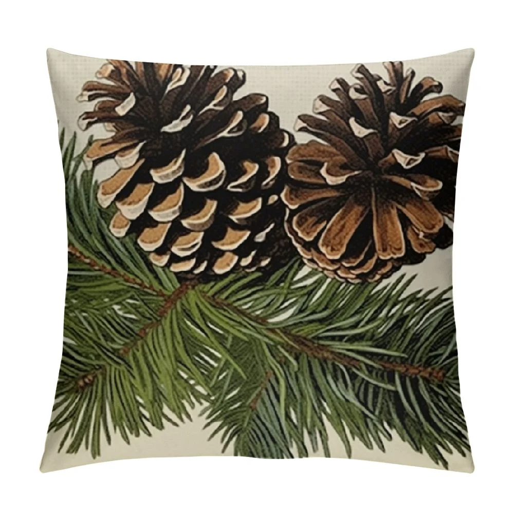 CANFLASHION Decorative Lumbar Pillow Cover Green Christmas Brown Pine Cone On White Holiday Xmas Nature Branch Spruce Fir Natural Celebration Throw Cushion Case for Couch Bed Car