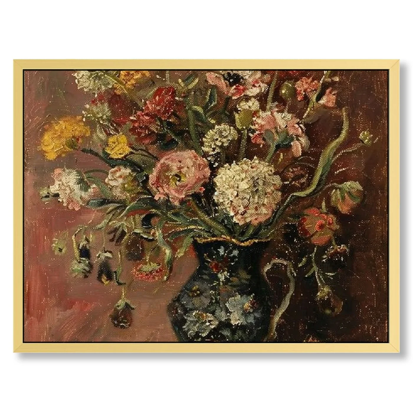 Vase with Chinese Asters and Gladioli Large Canvas Prints Wall Art by Van Gogh Famous Oil Paintings Reproduction Modern Abstract HD Flowers Artwork Pictures for Living Room Home