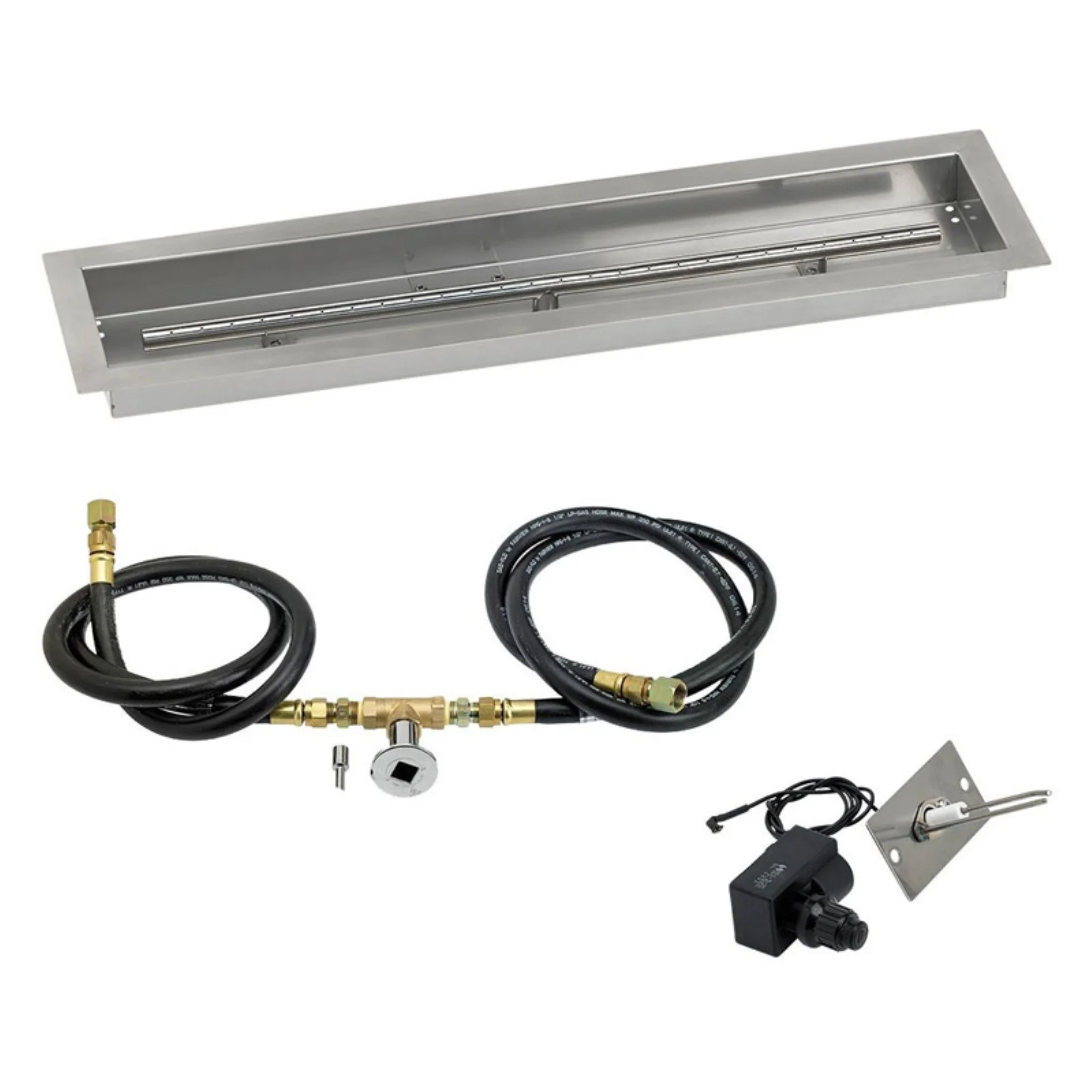 American Fireglass Linear Stainless Steel Drop In Fire Pit Pan with Spark Ignition Kit