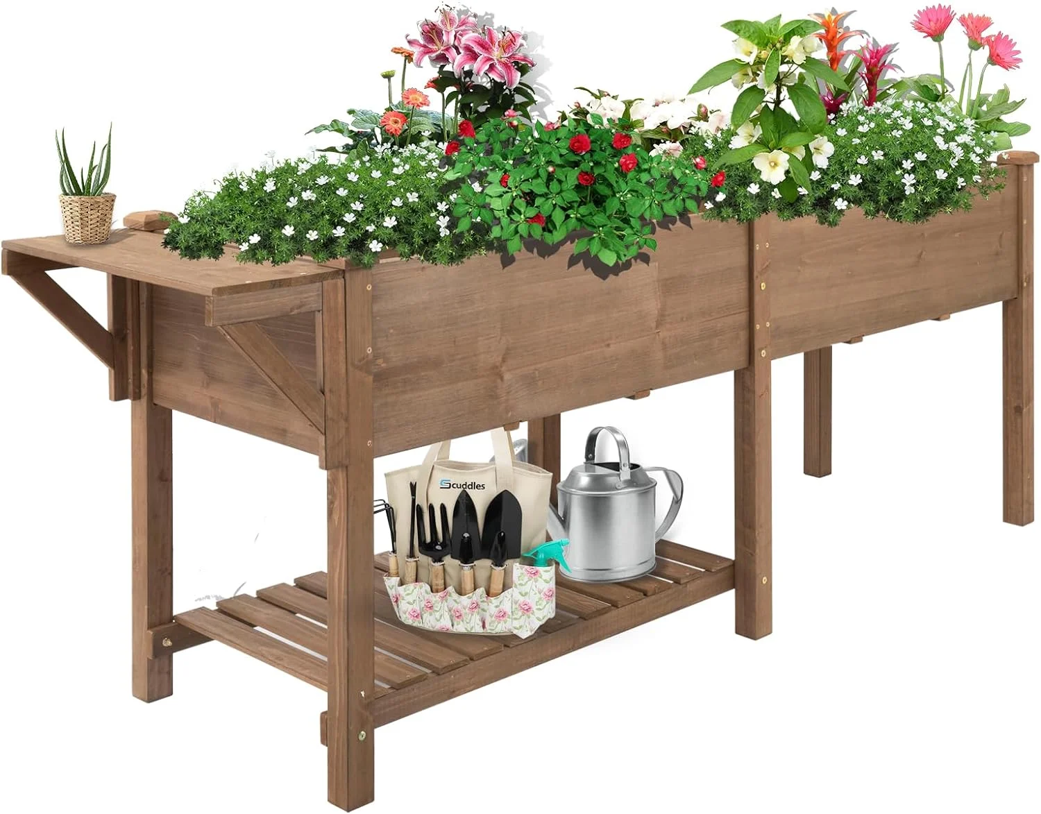 80x23x30 in （Brown）Raised Garden Bed with Legs Outdoor, Elevated Garden Box, Storage Shelf, Protective Liner for Backyard, Patio, Balcony