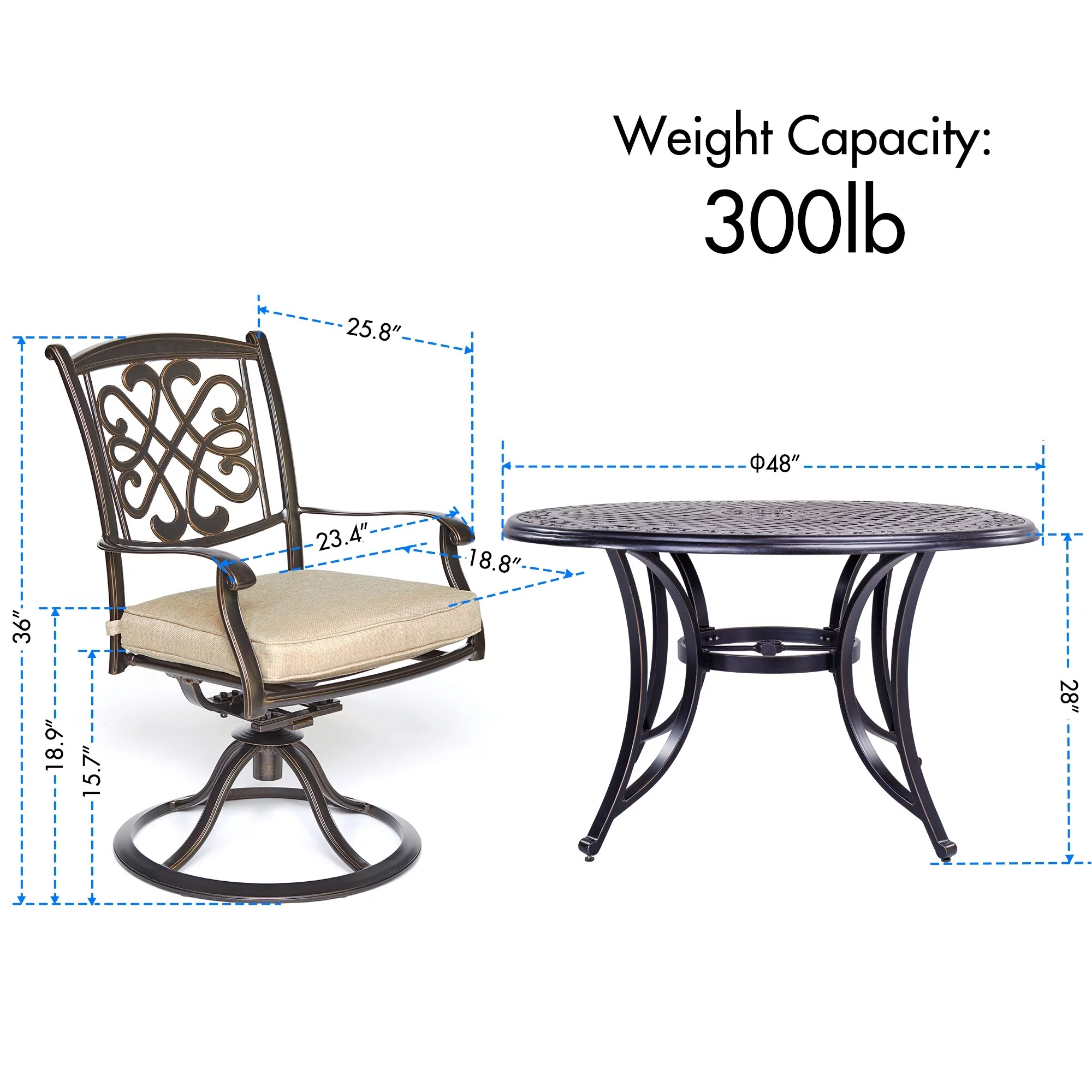 Clihome  Aluminum 5 Piece Bistro Set With Cushions