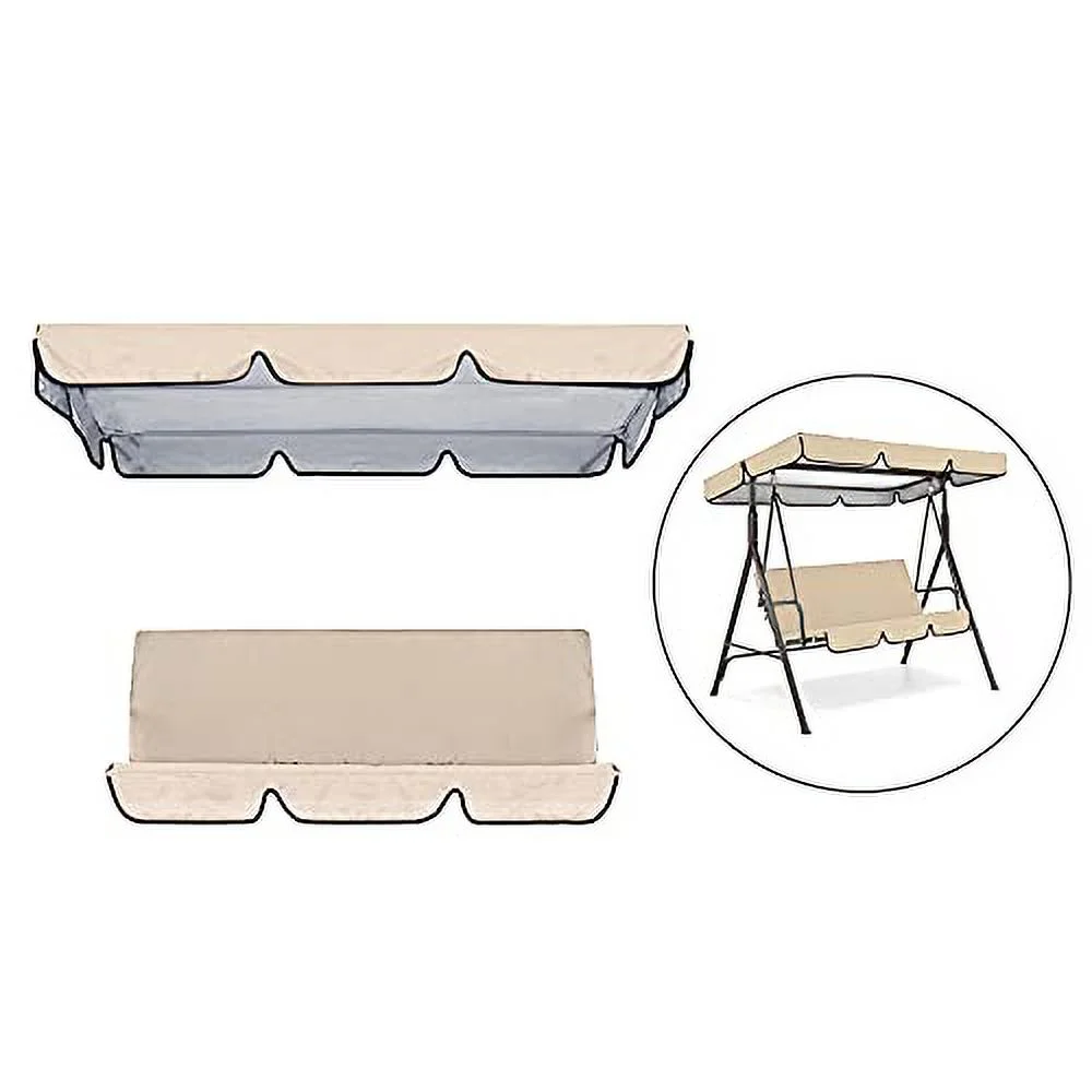 Garden Swing, 3 Seat Swing Canopies Seat Cushion Cover Set Patio Swing Hammock Replacement Waterproof Cover, Beige