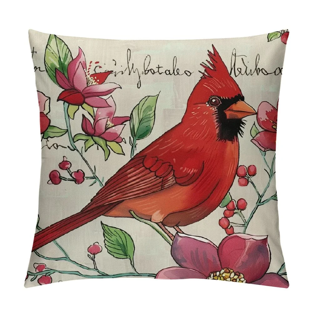 Nawypu  Spring Cardinal Lumbar Decorative Throw Pillow Cover Red Bird Dogwood Flower Eucalyptus Leaves Rectangle Cushion Case Decor, Floral Seasonal Home Decoration for Sofa Couch