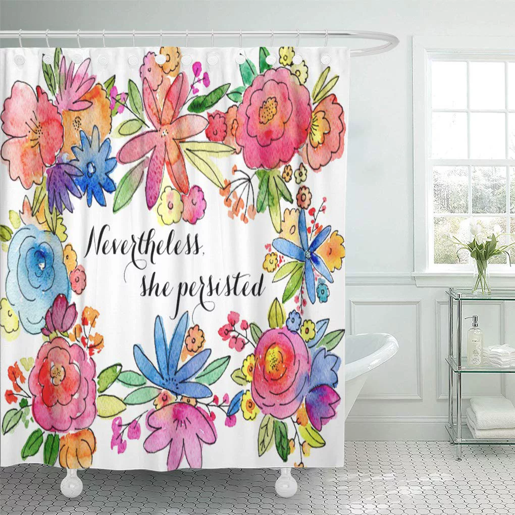 Libin Watercolor Encouragment Nevertheless She Persisted Modern Customizable Wall Floral Shower Curtain 60x72 inch