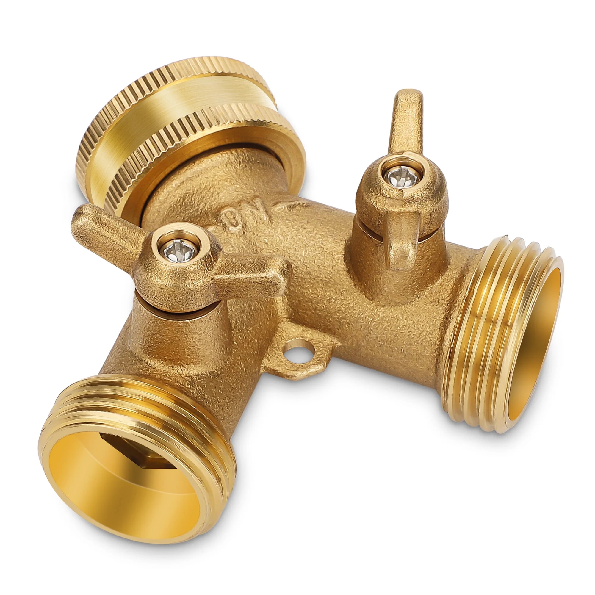 EEEkit Garden Hose Splitter 2 Way, Heavy Duty Brass Y-Shaped Garden Hose Connector with Shut Off Valve