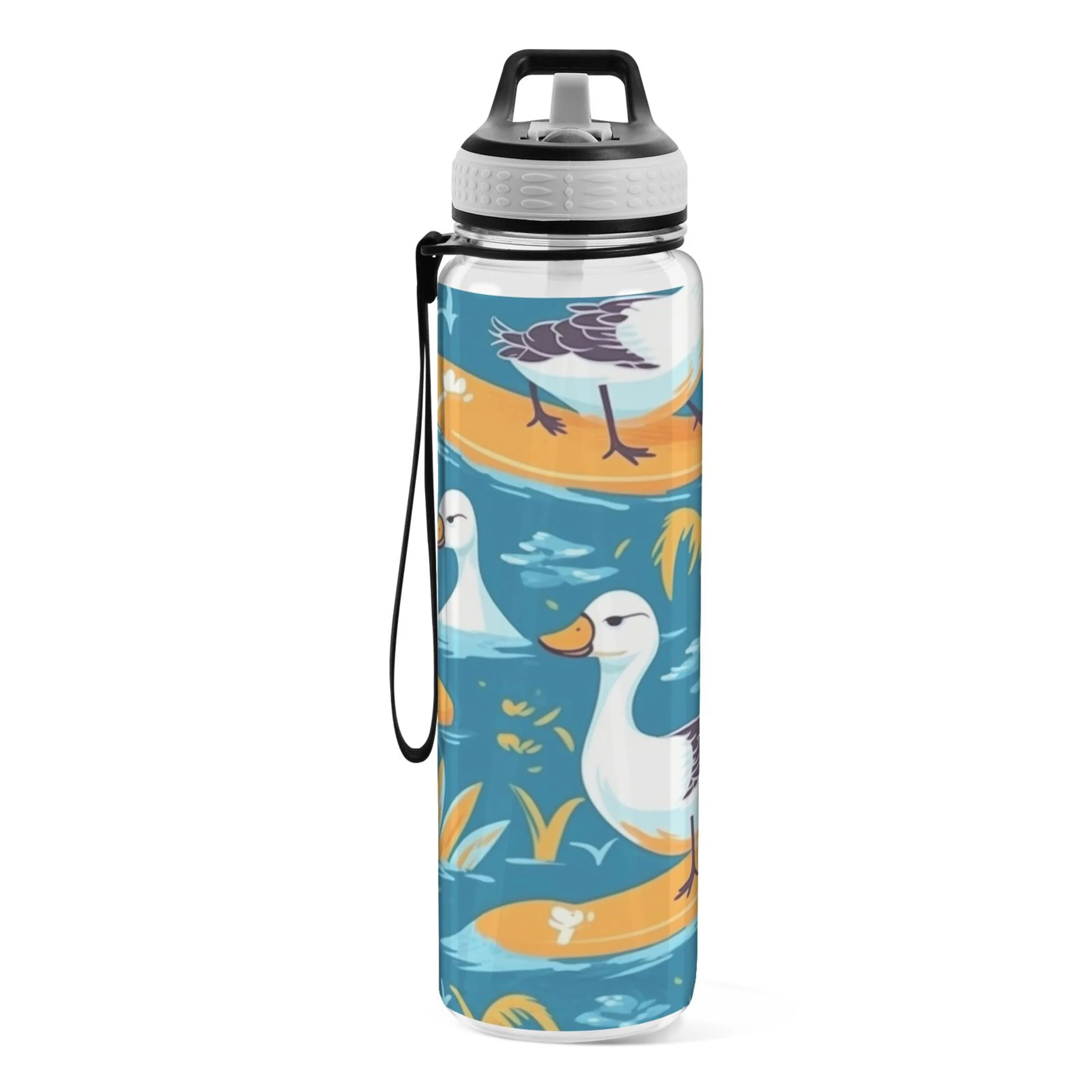 Duck Swimming 32oz Sports Water Bottles Leakproof Tritan Bottle with Straw BPA Free Clear Bottle for Fitness Gym Outdoor Cycling