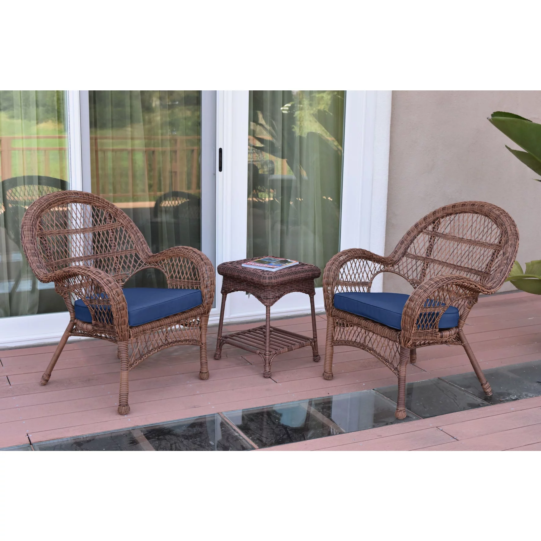 Jeco  3-piece Santa Maria Honey Steel and Wicker Chair Set Black