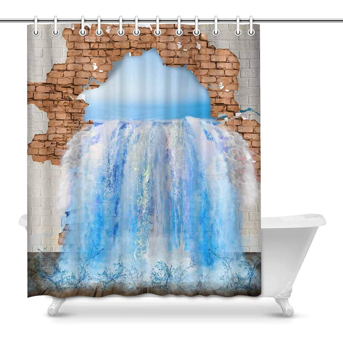 Libin Falls From the Wall Shower Curtain Water Flows in the Wall Polyester Fabric Shower Curtain Bathroom Sets 60x72 Inches