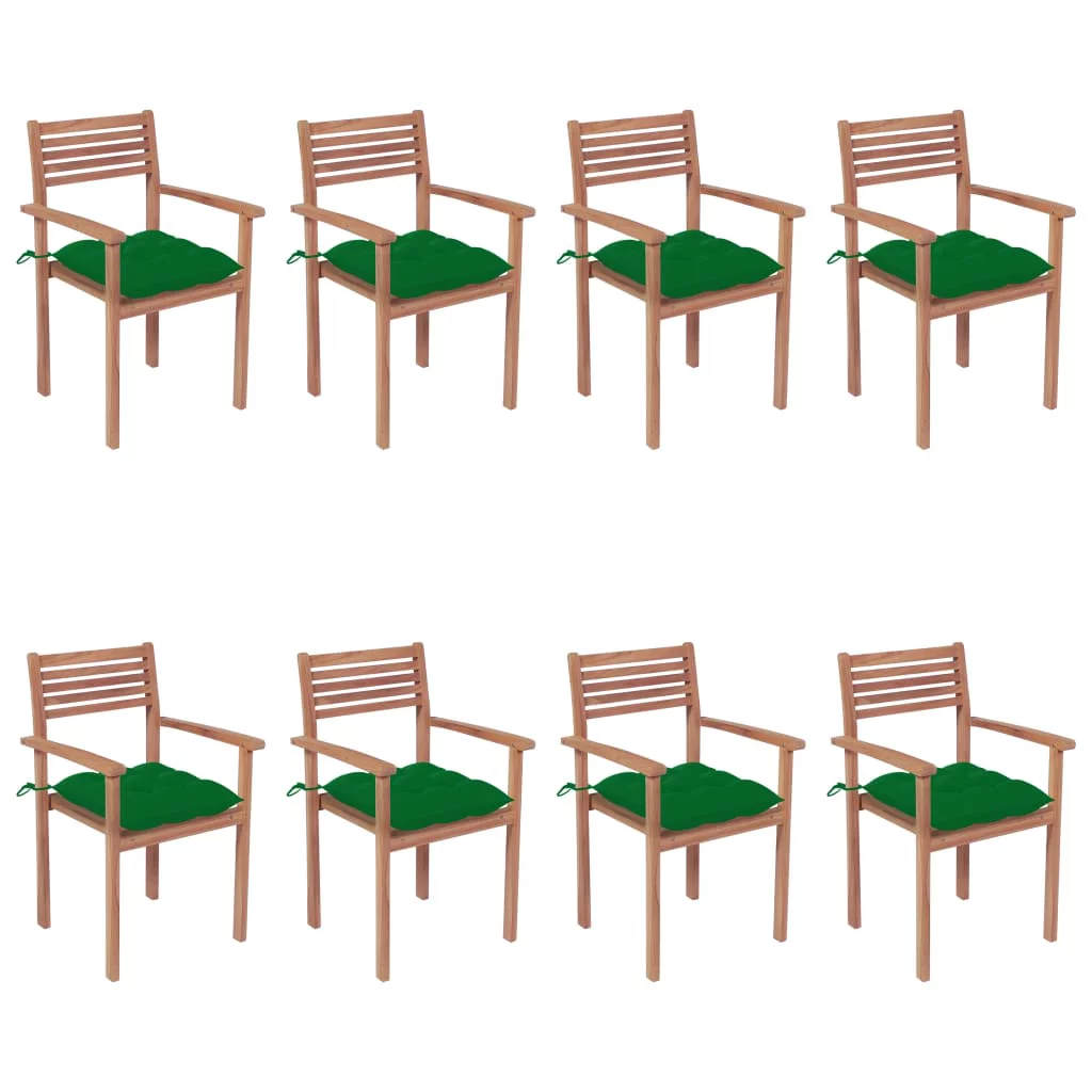 Dcenta Stackable Patio Chairs with Cushions 8 pcs Solid Teak Wood