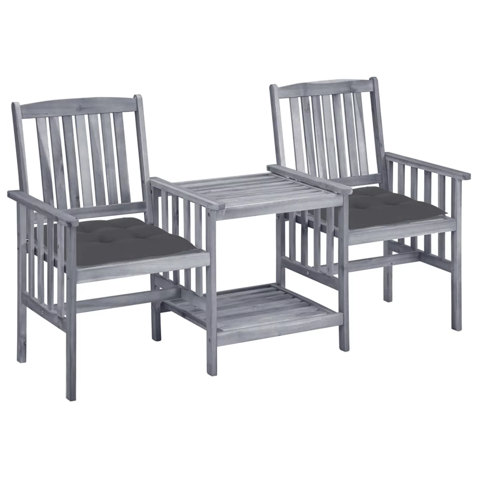 Andoer Rustic Patio Chairs with Tea Table and Taupe Cushions Solid Acacia Wood