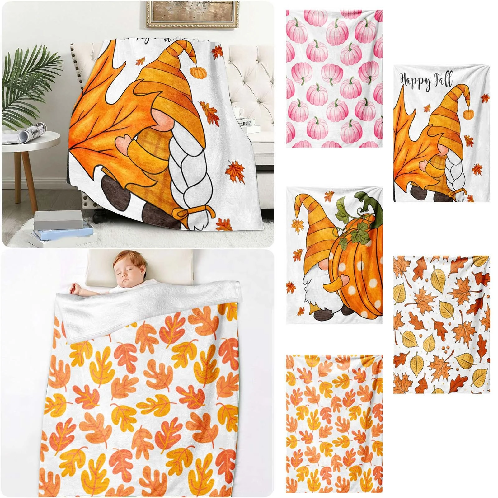 SIfdSeng Thermal Blanket Thanksgiving Blanket Pink Pumpkin Super Soft Flannel All Season Lightweight Living Room Bedroom Warming Blanket Room Gift Yellow Pumpkin 70*100Cm / 27.65*39.37Inch