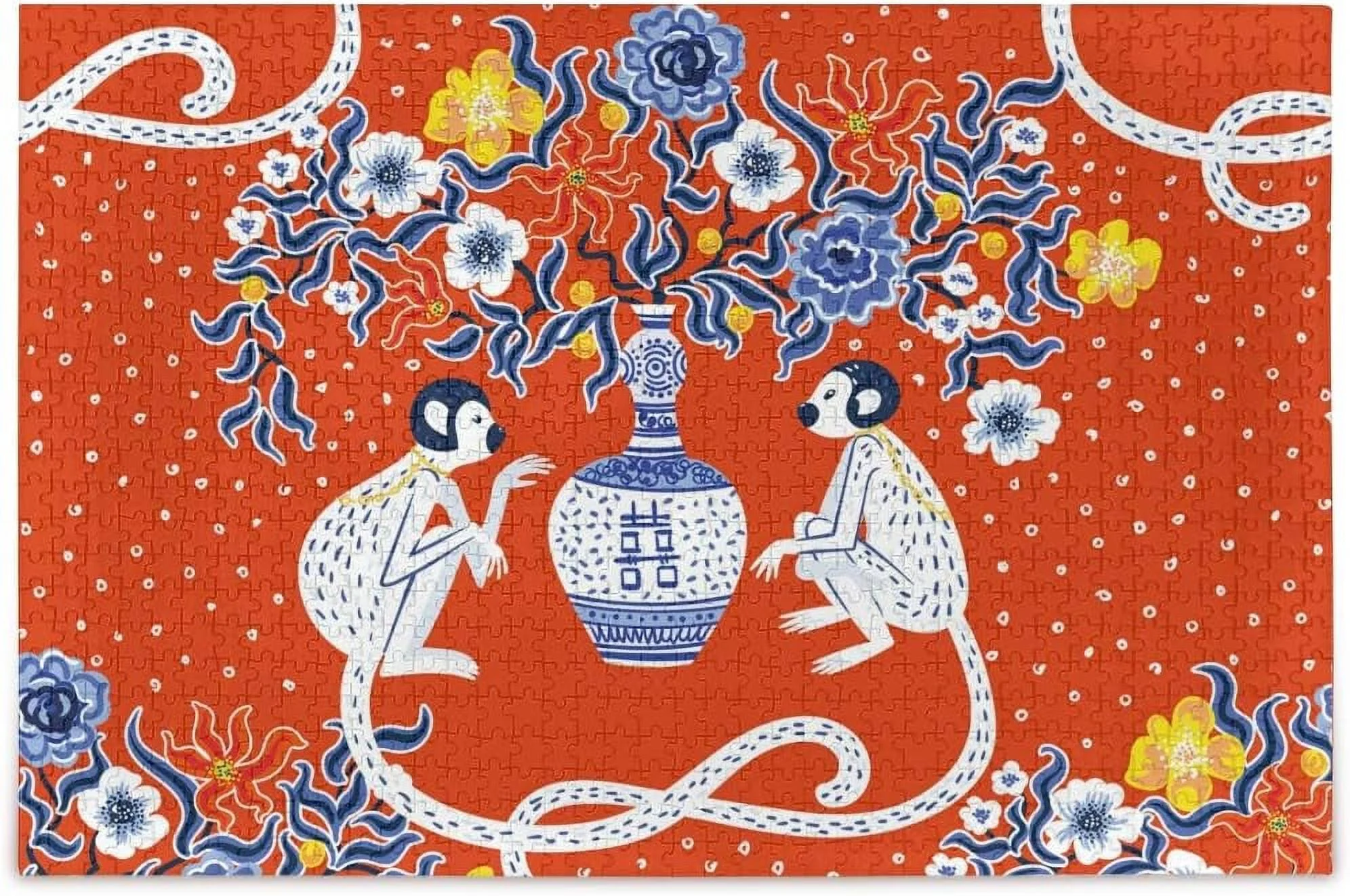 Coolnut 500 Piece Jigsaw Puzzle for Adults Kids, Beautiful Vintage Monkeys Chinoiserie Style Puzzle Wooden Jigsaw Puzzle Family Game Intellective Toys Wall Art Work for Educational Gift Home Decor