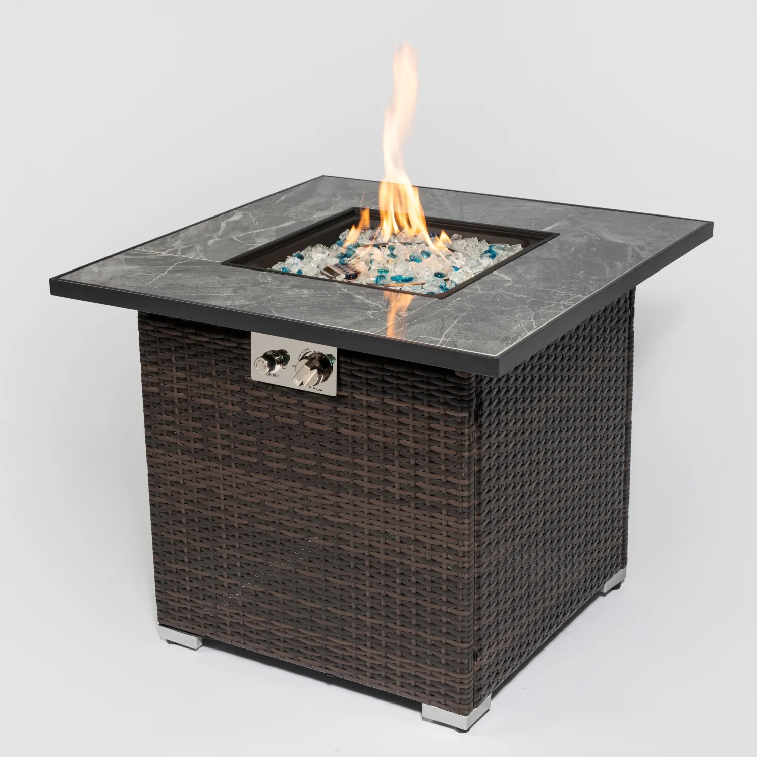 Ultimate Premium Outdoor Gas Fire Pit Table with Lid  Glass Rocks  and Rain Cover - Perfect for Cozy Evenings  Gatherings  and Outdoor Entertaining; Ideal for Patio - 30inch