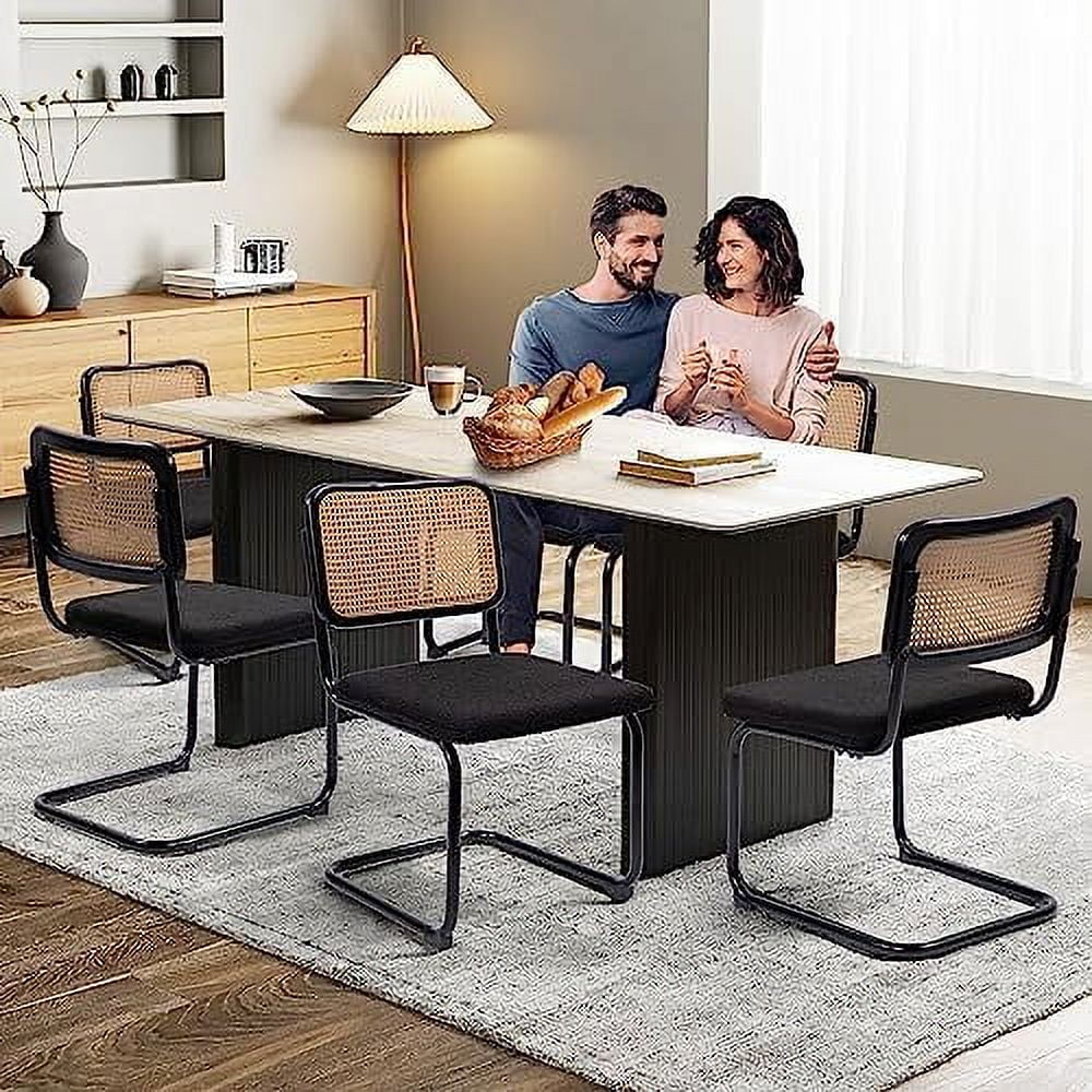 SQHJV Modern Cesca Cane Dining Chairs    Handwoven Rattan Cane Back  Chrome Base  Upholstered Boucle Seat  Ideal for Kitchen or Dining Room  Black