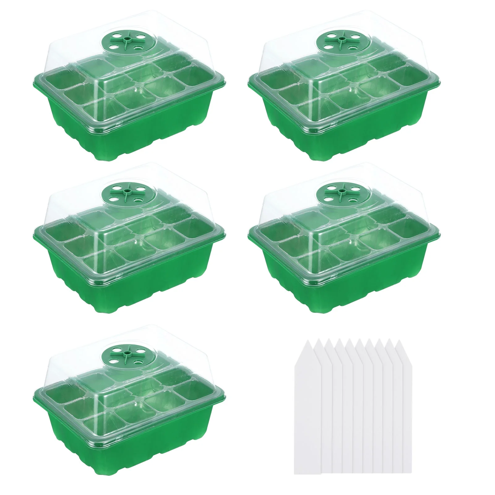 Uxcell 12 Cell Seeding Tray Kit, with Adjustable Humidity Domes and Base for Greenhouse Planting, Green 5 Pack