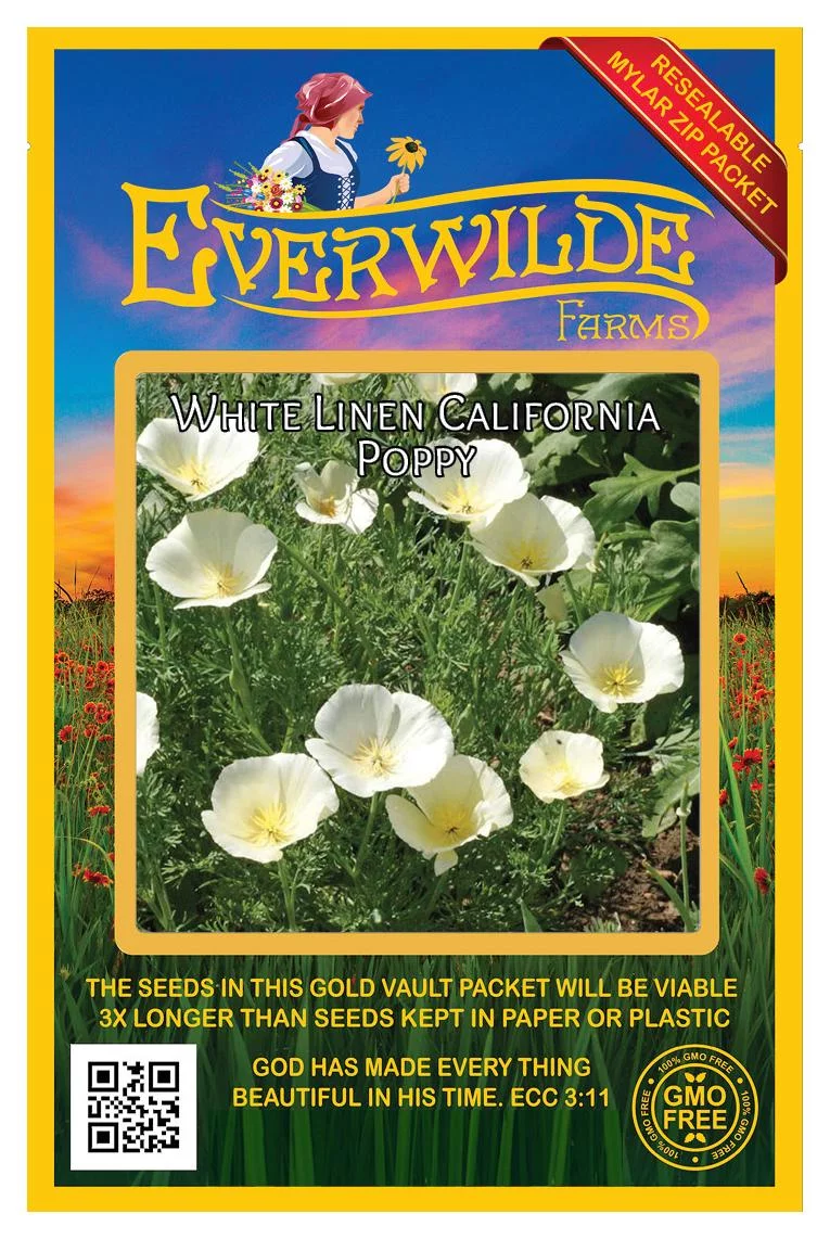 Everwilde Farms - 1000 White Linen California Poppy Garden Flower Seeds - Gold Vault Jumbo Bulk Seed Packet