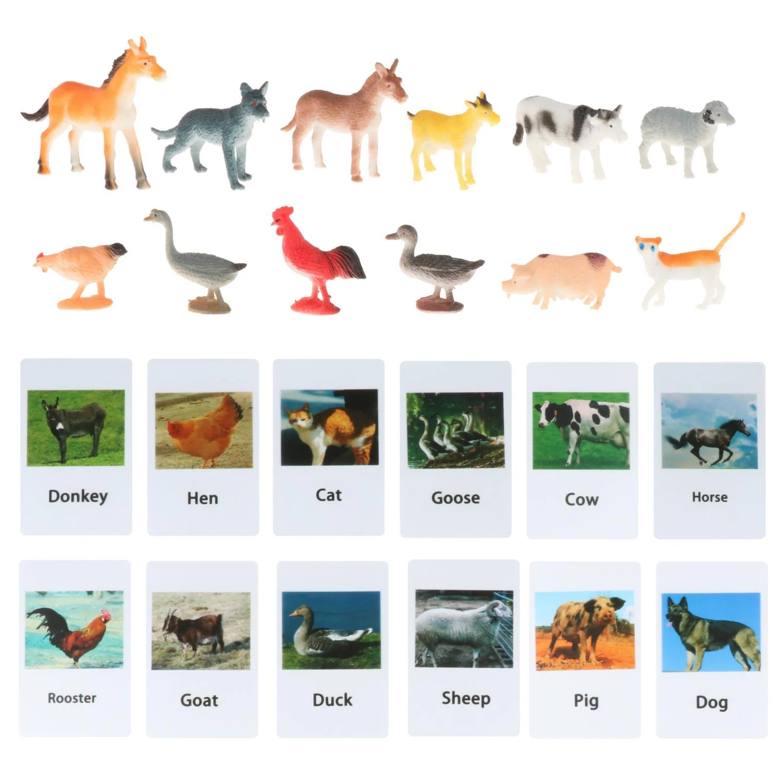 Montessori Animal Matching Toy Poultry Animals Playset Include 12 Animals, 12 Cards Toys Animal Toys with Flash Cards for Matching