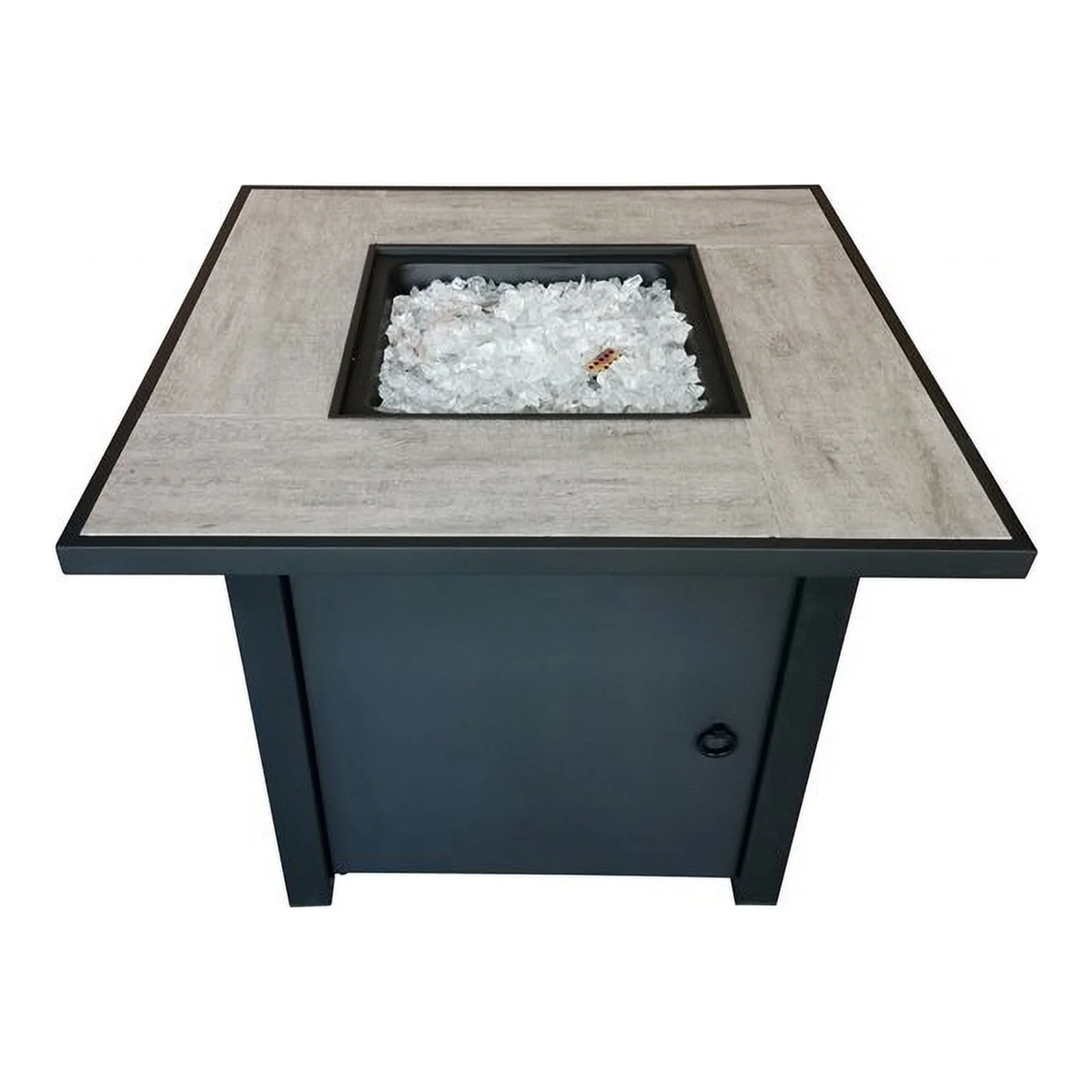 Belmont Home Bantana Square Metal and Tile Fire Pit with Glass Rocks in Black