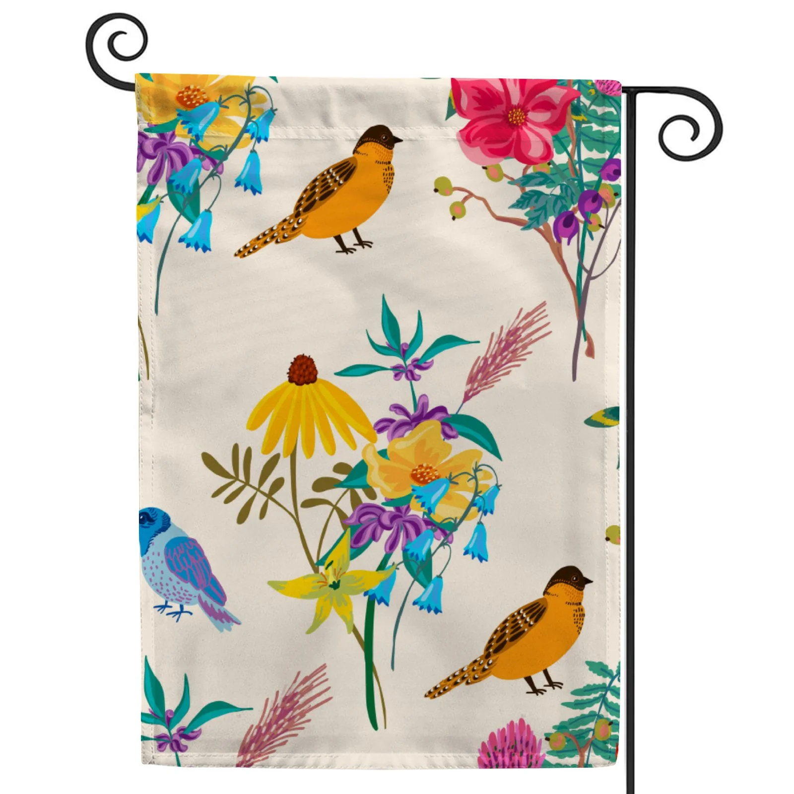 Bestwell Garden Flags Bird and Flowers 28x40in Double Sided Welcome Bouquet Flag Printed in Premium Polyester Seasonal House Welcome Banner for Outdoor Yard Lawn Deck Patio