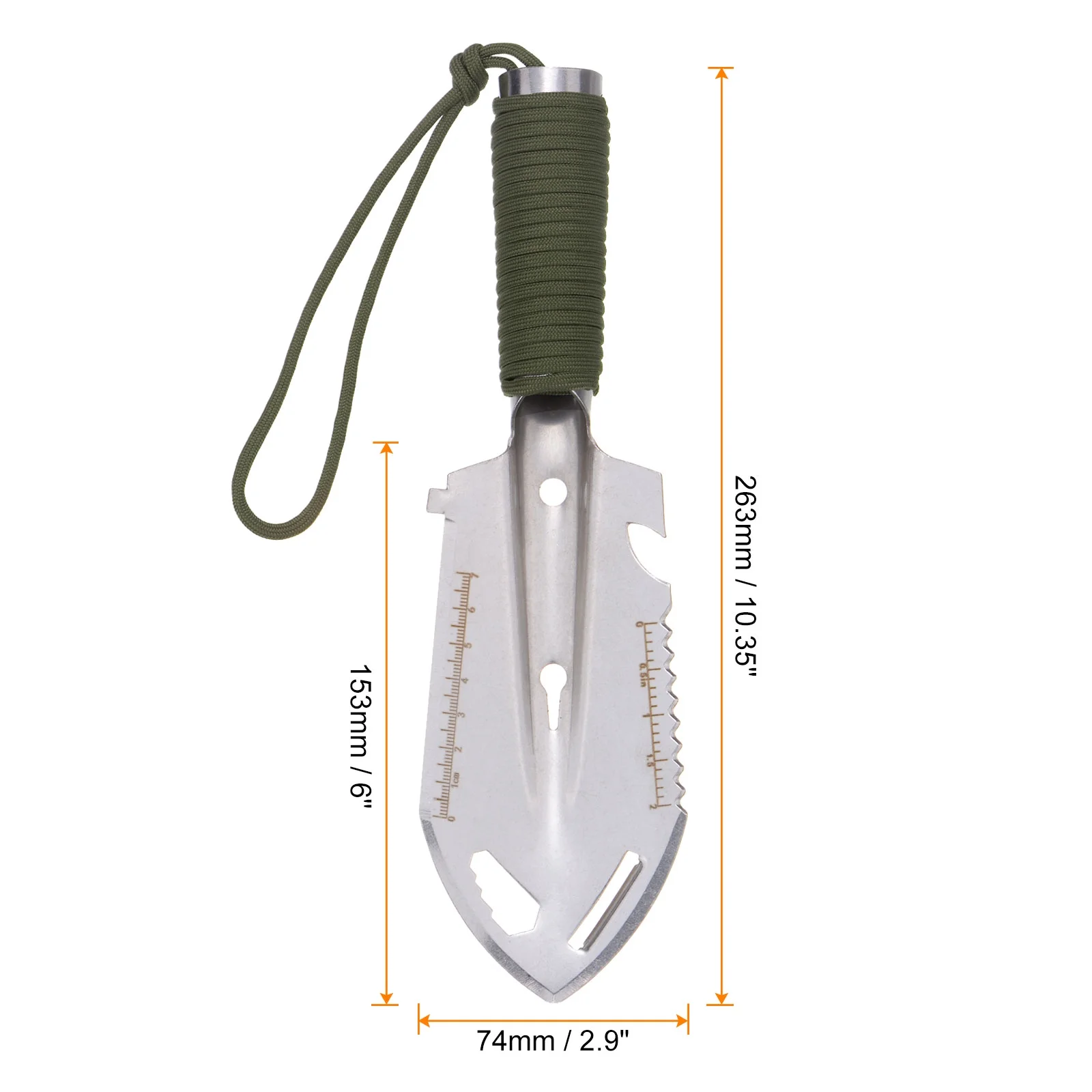 Uxcell Multifunctional Camping Shovel 9 in 1 Multi-Purpose Backpacking Shovels with Carrying Bag, Silver Green