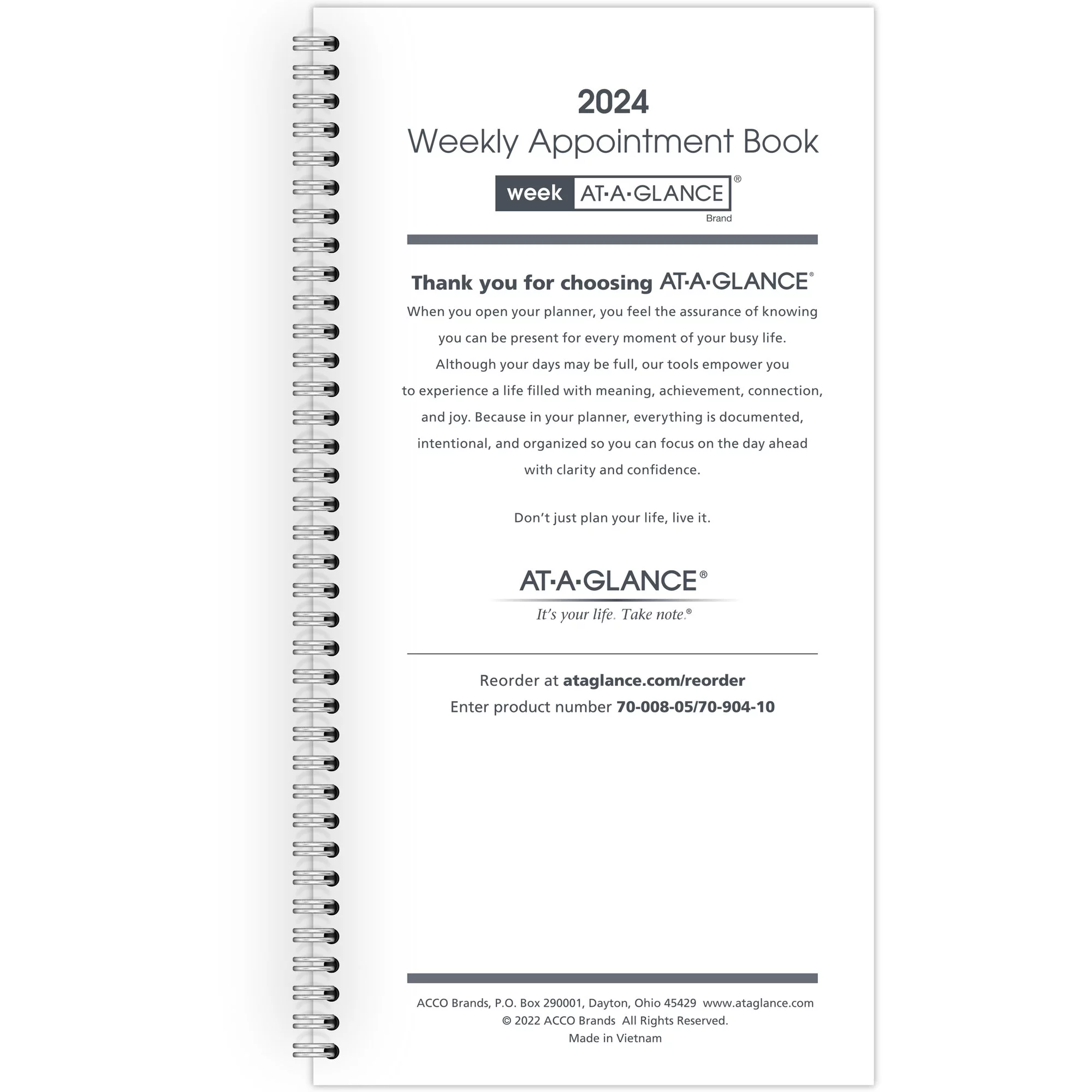 AT-A-GLANCE 2024 Weekly Appointment Book Planner Refill for 70-008 Pocket 3 14 x