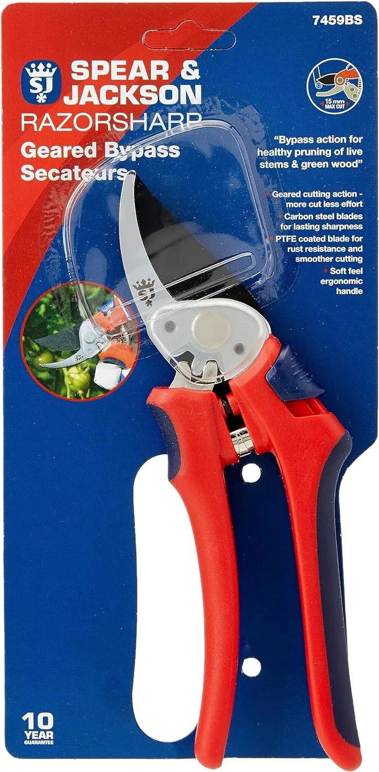 Spear & Jackson 7459BS Razorsharp Geared Bypass Pruners, Red
