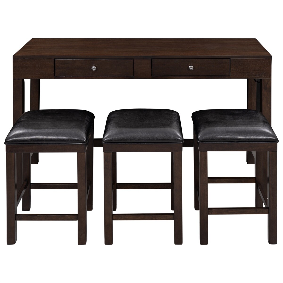 MERAX  4-Piece Counter Height Dining Set with Socket and Leather Padded Stools Espresso