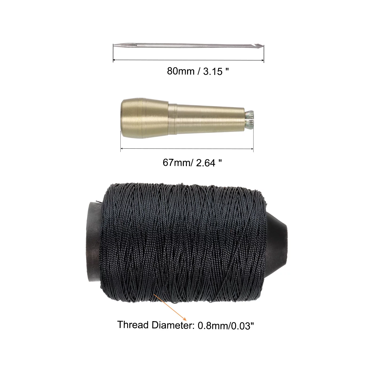 Uxcell Shoe Repair Tool Sewing Set with Black Lines Thread, Straight Needle Sewing Awl, Copper Handle 3in1 Set