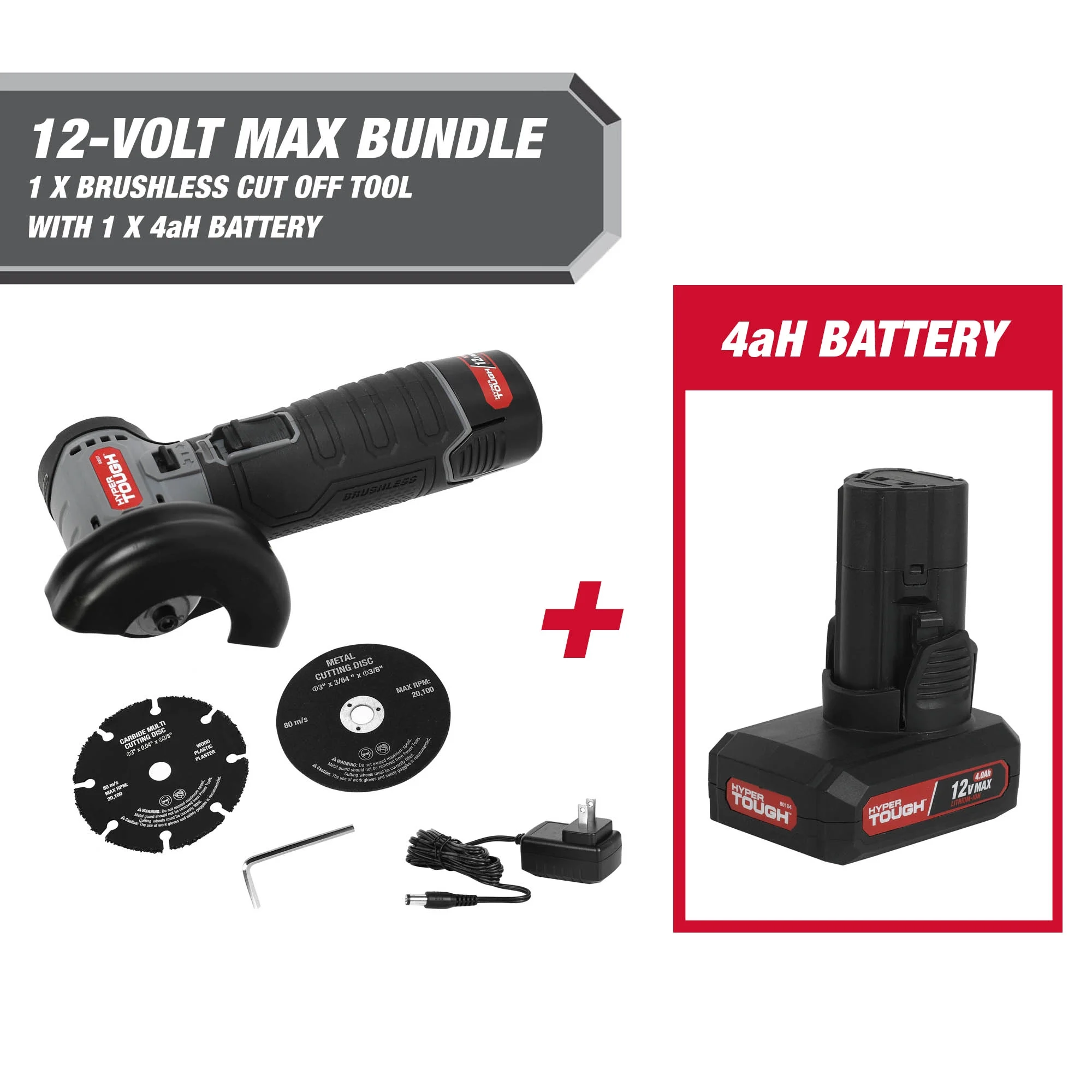 Hyper Tough 12-Volt Cordless Brushless Cut Off Tool Plus 4 Ah Battery
