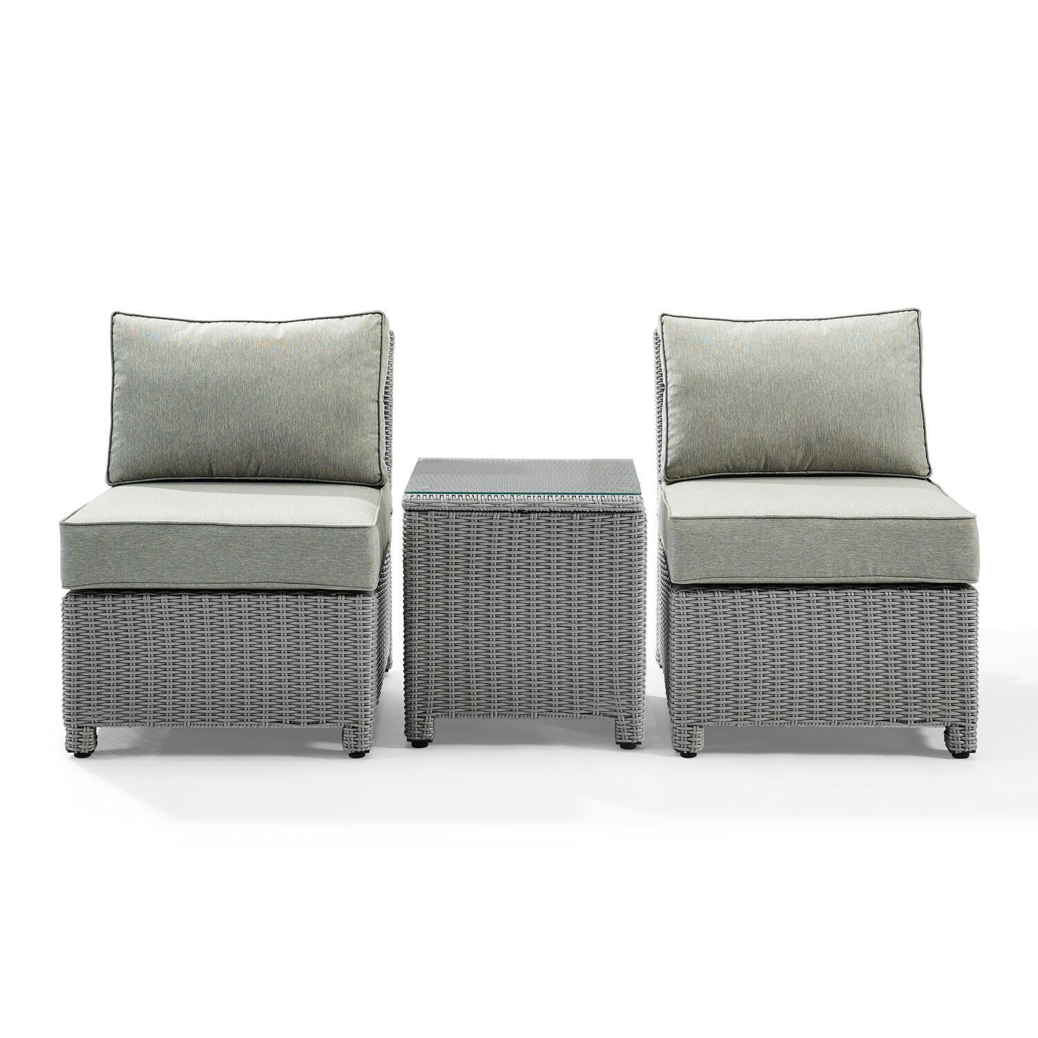 Maykoosh Antique 3Pc Outdoor Wicker Chair Set Gray Outdoor Wicker - Side Table & 2 Armless Chairs