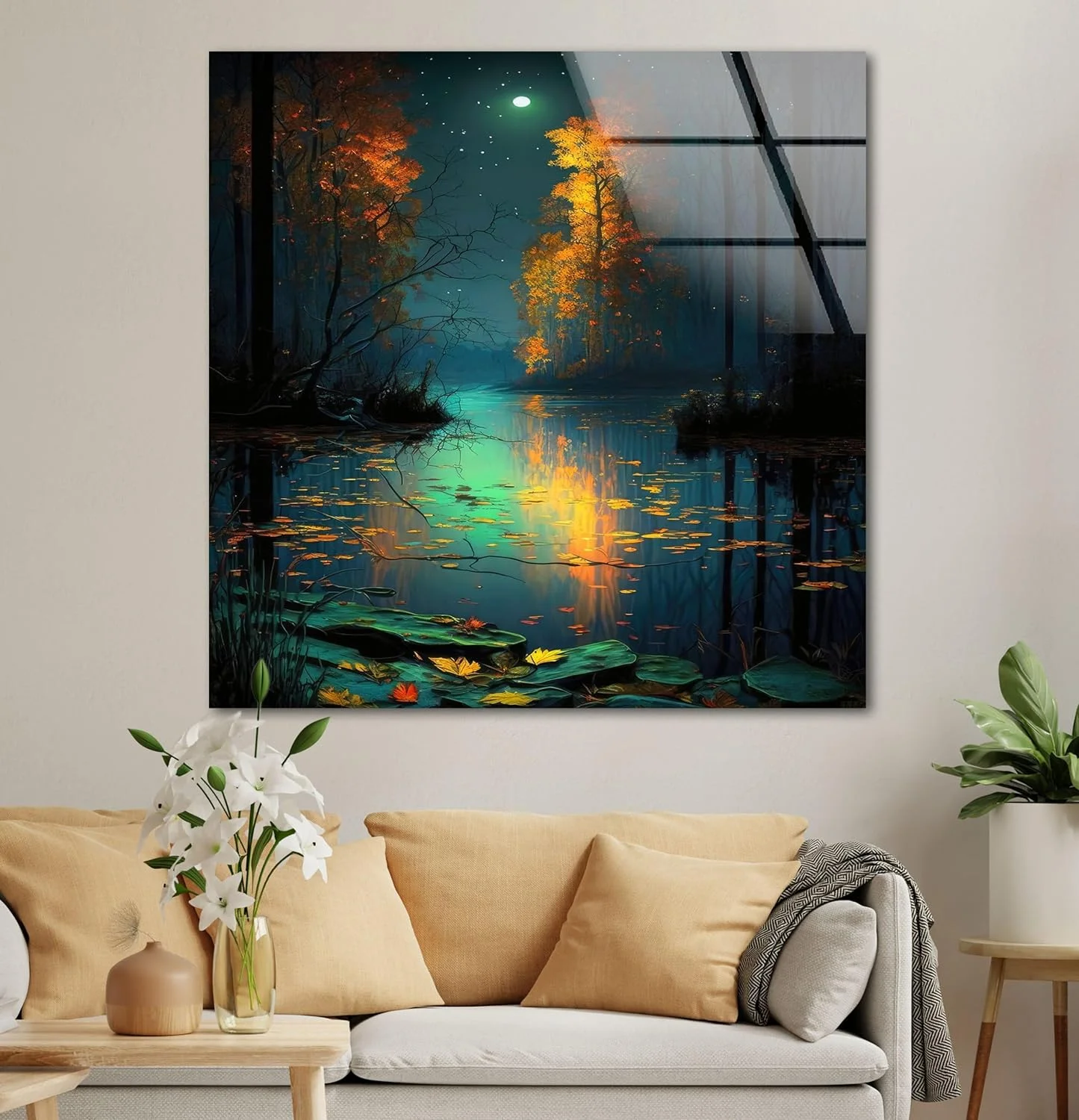 HelloGlass Tempered Glass Wall Art Oversized office Wall Decor Abstract Art And Cool Wall Hanging Lake View Wall Art Waterfall Wall Art View Wall Art 12x8inch