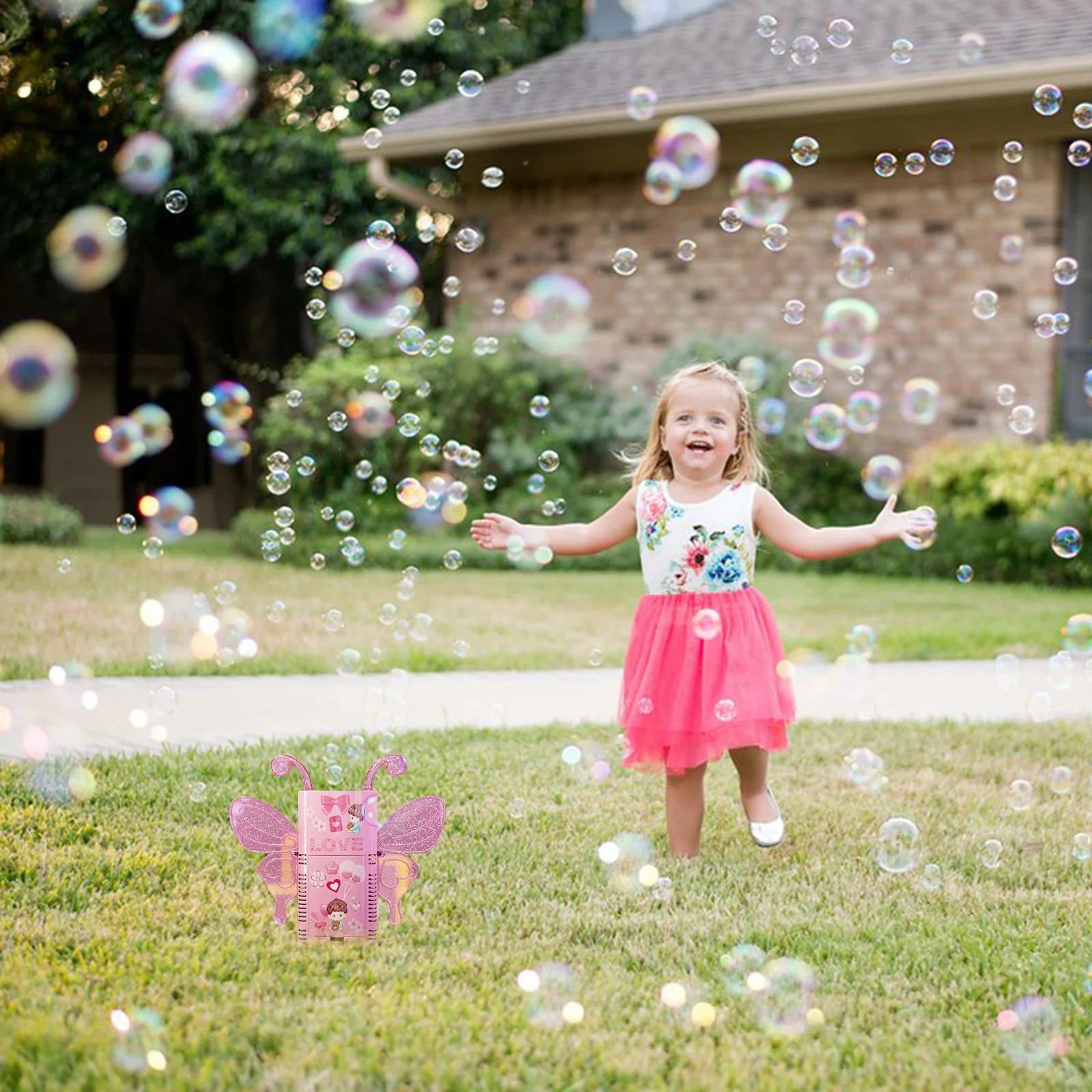Girl 1-2 Years Old Valentine's Day Paoa Angel Electric Bubble Machine Butterfly Fully Automatic Bubble Blowing Girl Heart Toy ​200ml Bubble compatible with Machine for Parties outside