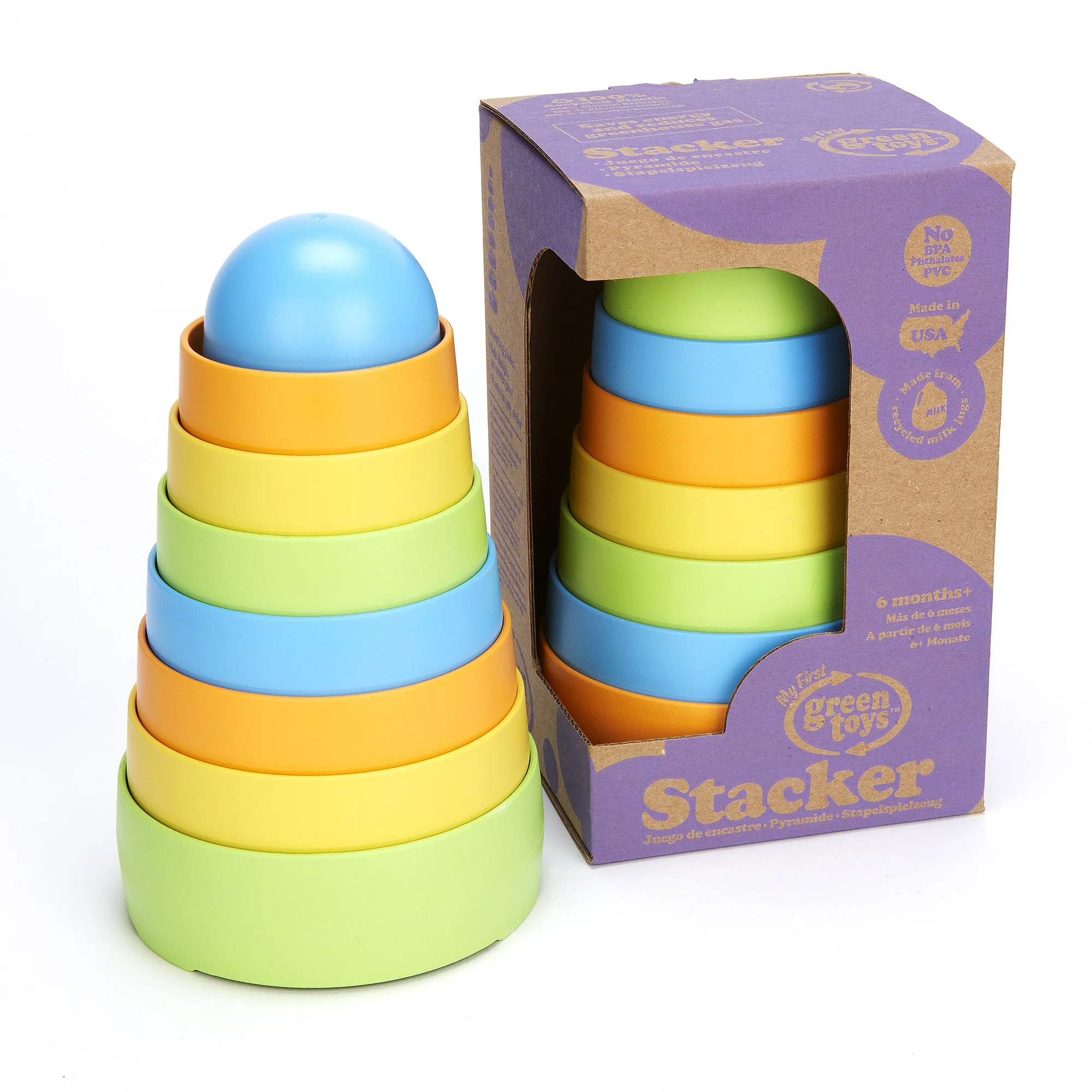 Green Toys: My First Stacker - 8 Pieces, Pastel Colors, Nesting & Stacking Toy, Educational Toy, Recycled Plastic, Kids-Toddler-Baby Ages 6 Months+
