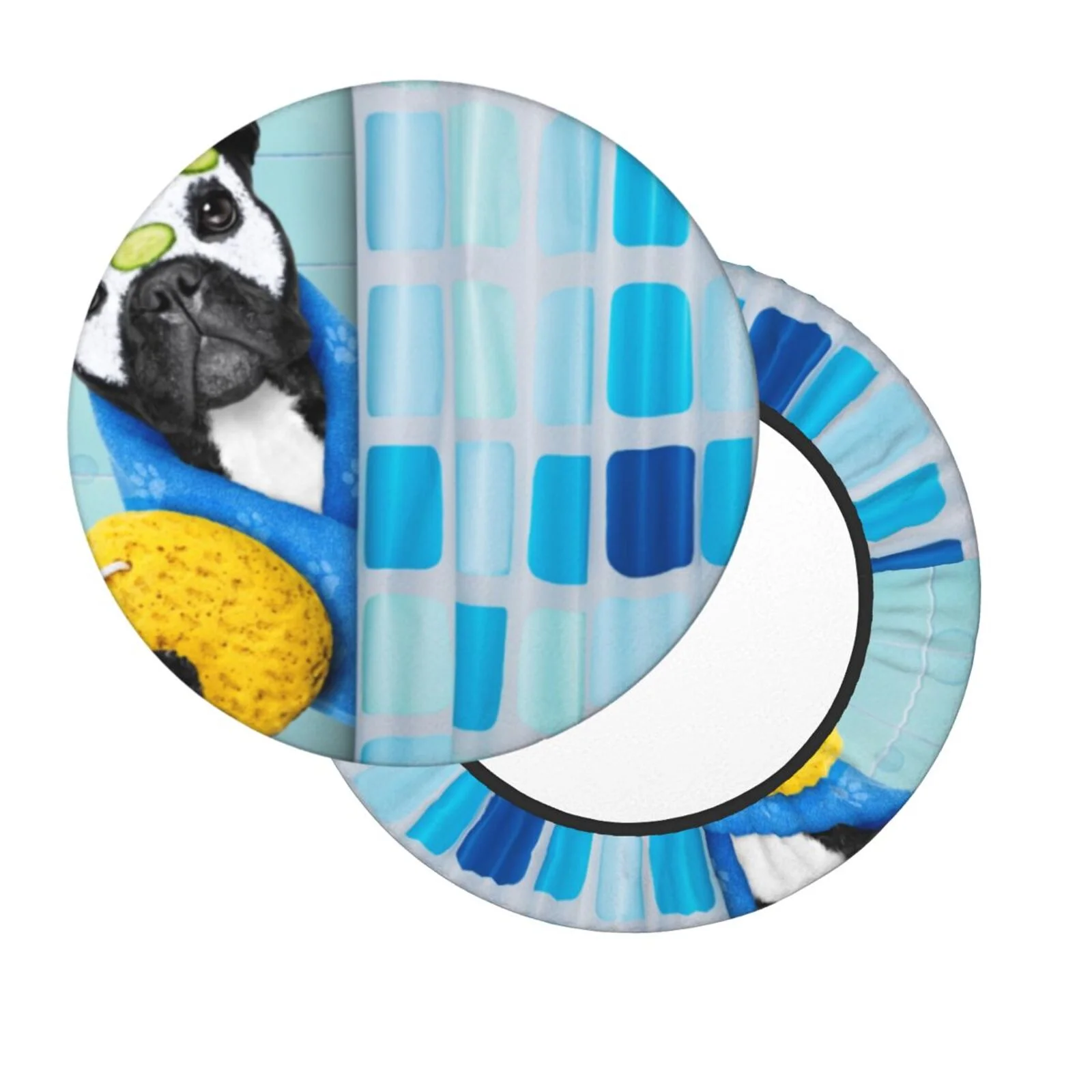 Disketp French Bulldog Dog In A Bathtub Stool Covers Round, Super Soft Round Bar Stool Cushion Covers Seat Cushion - 12 Inch