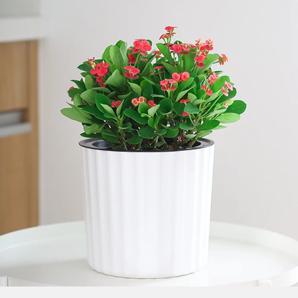 Flowerpot Planter Self Watering Decorative Pots Plastic House Plants African Violet Office Container 2 Pcs White
