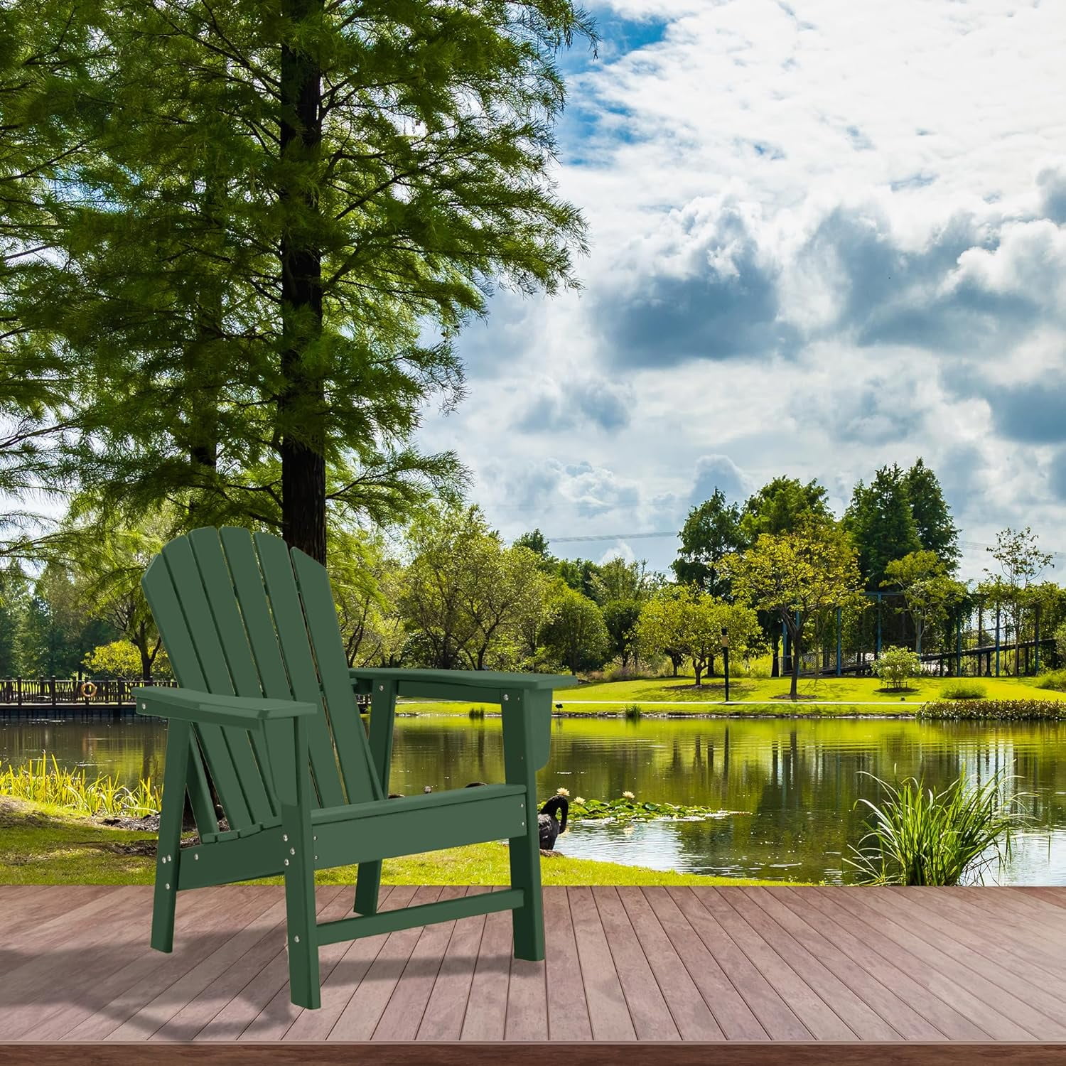 Adirondack Chair, HDPE Plastic Patio Chairs for Fire Pits, Gardens, Decks, Seaside, Weather Resistant, Waterproof, Easy to Assemble (Dark Green)