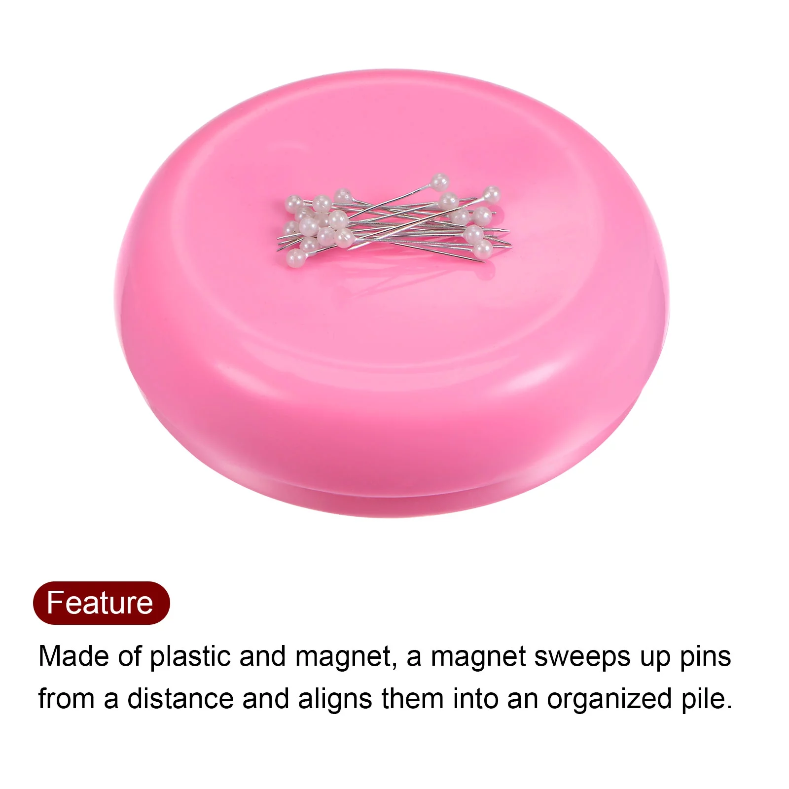 Uxcell Magnetic Pin Cushion Round Shape with 100pcs White Plastic Head Pins, Magnetic Pins Holder Pink