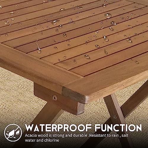 BLKMTY Patio Bistro Set 3-Piece Outdoor Patio Furniture Sets Folding Table and Chairs Acacia Wood Bistro Set Balcony Cafe Table Square Patio Table Chair for Front Porch, Garden, Deck, Backyard