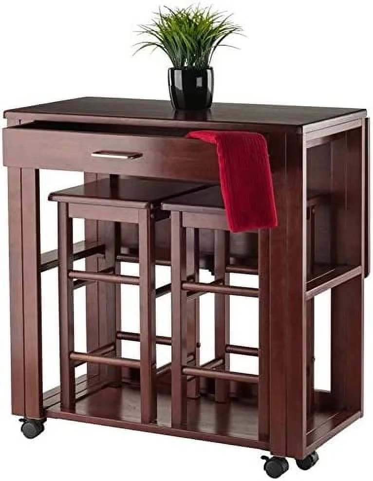 Transitional Solid Wood Drop Leaf Dining Set In Walnut