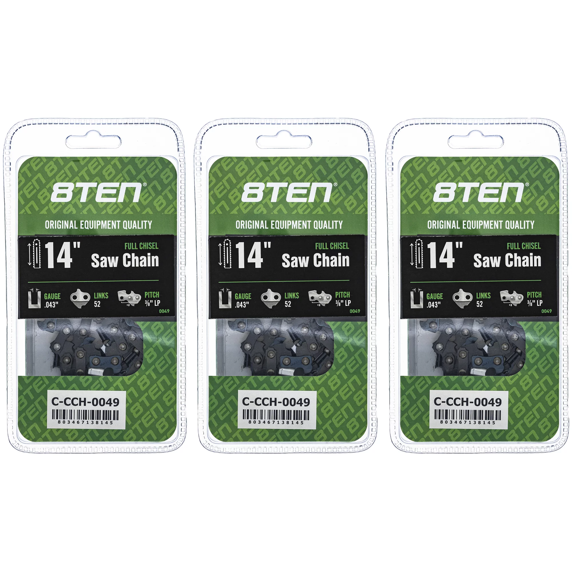 Full Chisel Chainsaw Chain 14 inch .043 3/8 LP 52DL for Poulan Ryobi 3 Pack 810-CCC2261H