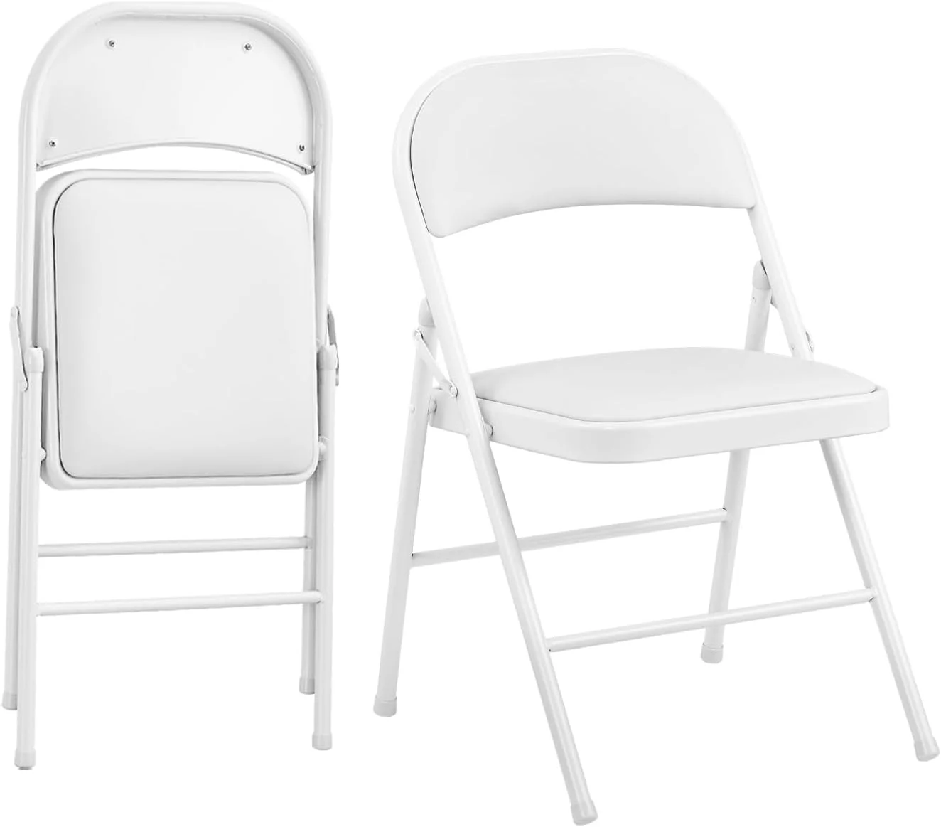 MINGFENG 2-Pack Folding Chair Vinyl Padded and Metal Frame Heavy Duty Foldable Chair with Backrest & Padded Seats for Meetings Office Wedding Events-White