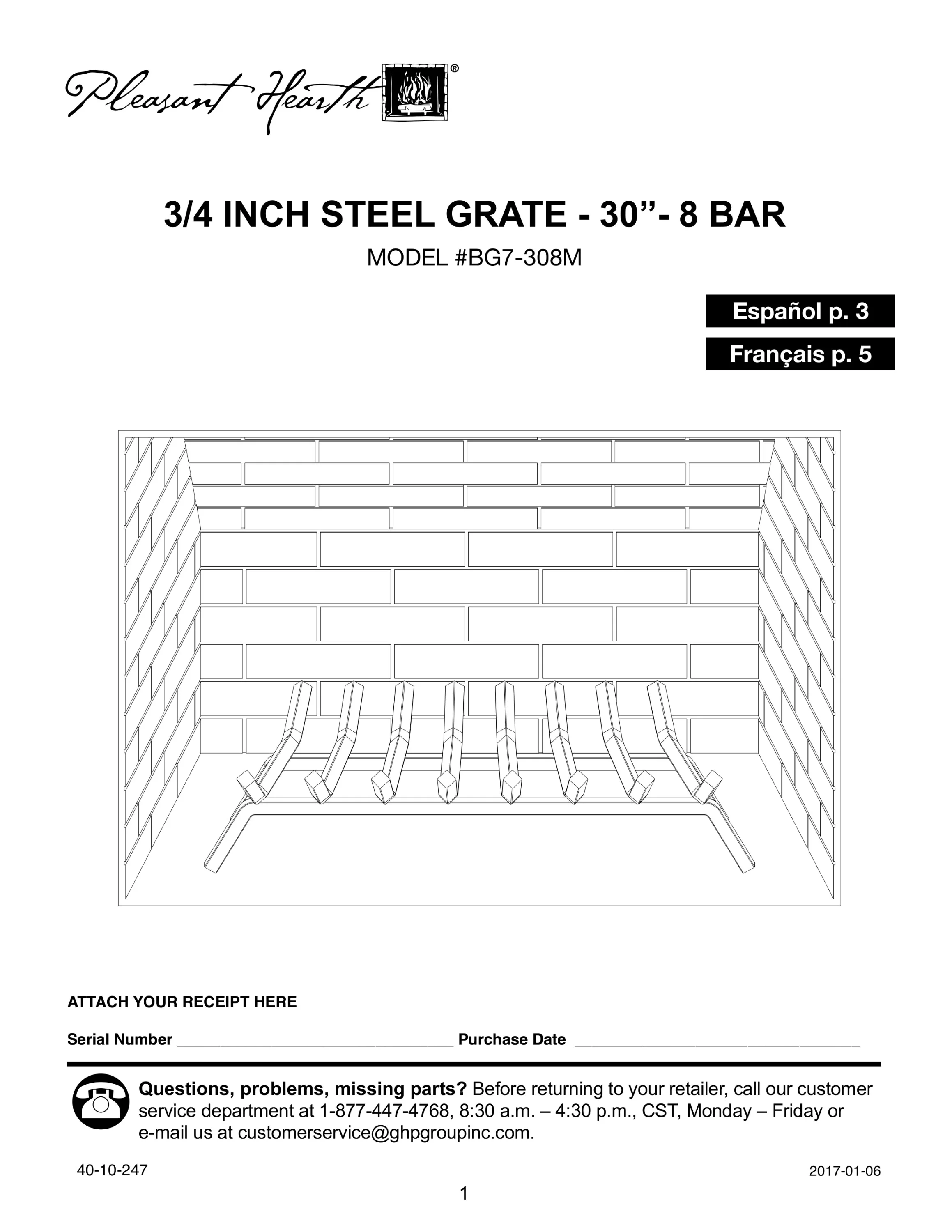 Pleasant Hearth 3/4in. Steel Fireplace Log Grate - 30in. - 8 bar