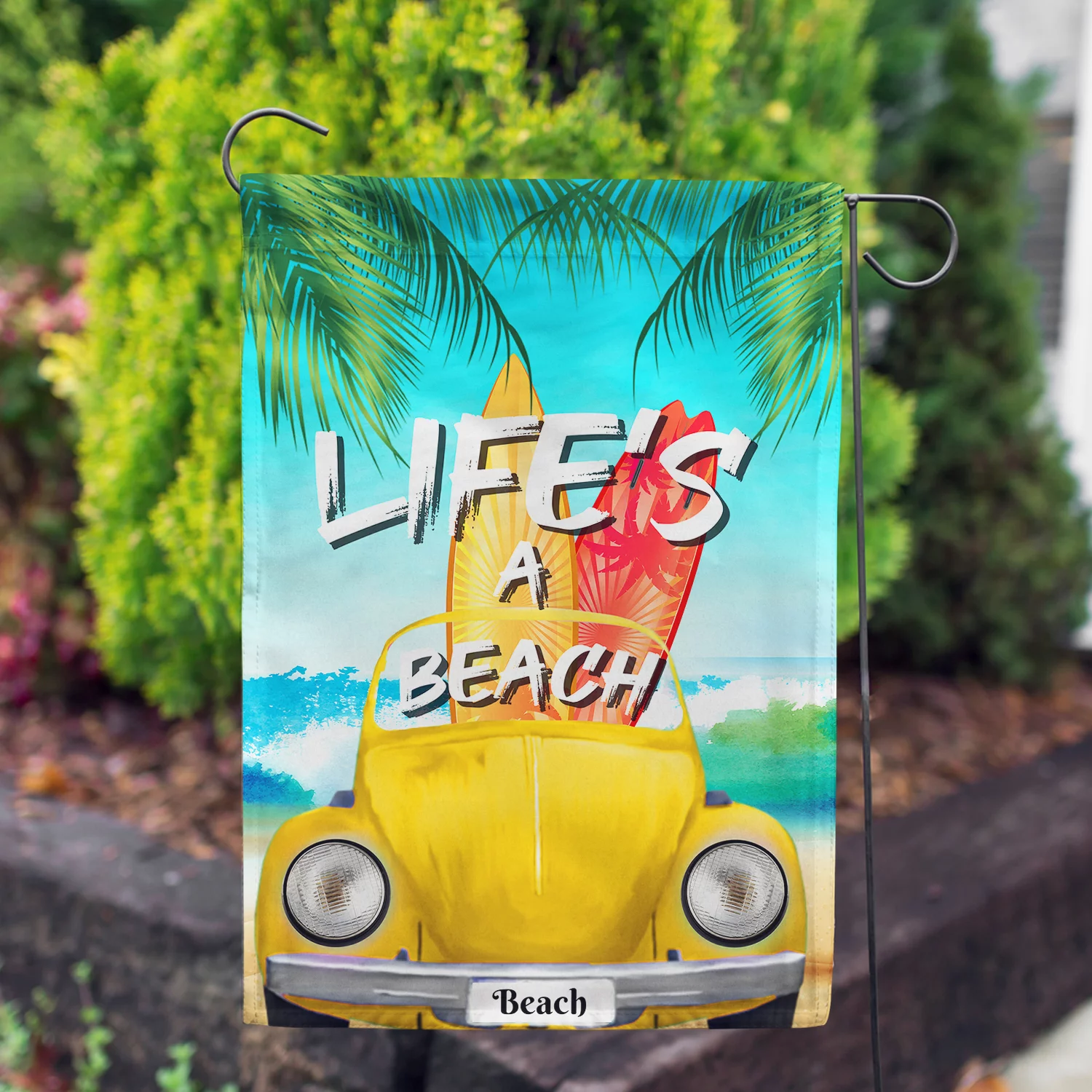 America Forever Life's a Beach Summer Garden Flag 12.5 x 18 inches Buggie Van Life is Better at the Beach Tropical Palm Tree Surfboard Double Sided Seasonal Yard Outdoor Decorative Coastal Garden Flag