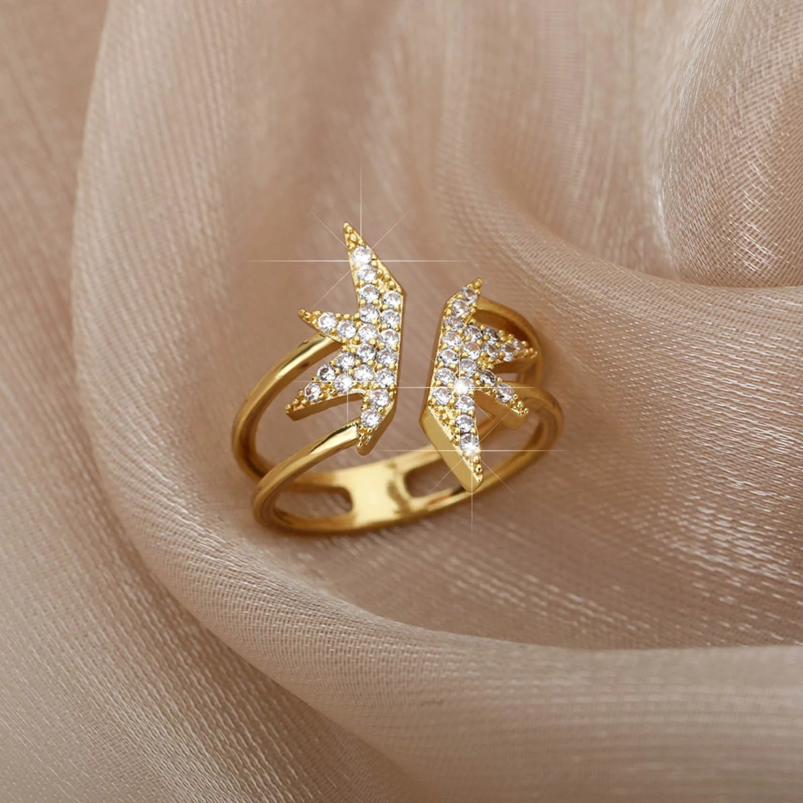 XZZjjl Sterling Fashion Jewelry Trendy Adjustable Crystal Rings Jewelry Maple Leaf Shape Ring Opening Ring Female Leaves